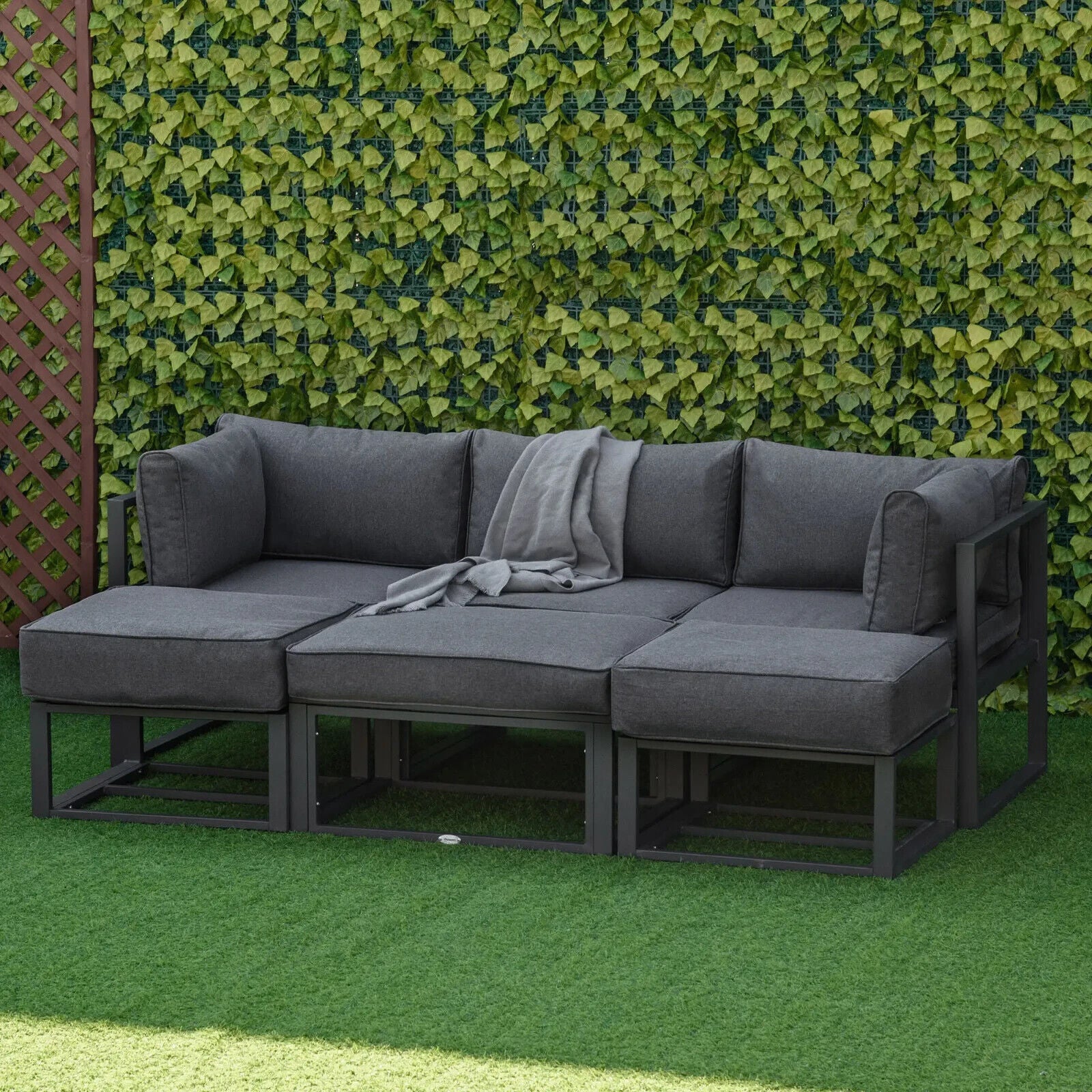 6 Piece Outdoor Sectional Sofa Set Aluminium Daybed with Coffee Table Footstool - Home and Garden Furniture Shop - #rustic - furniture#