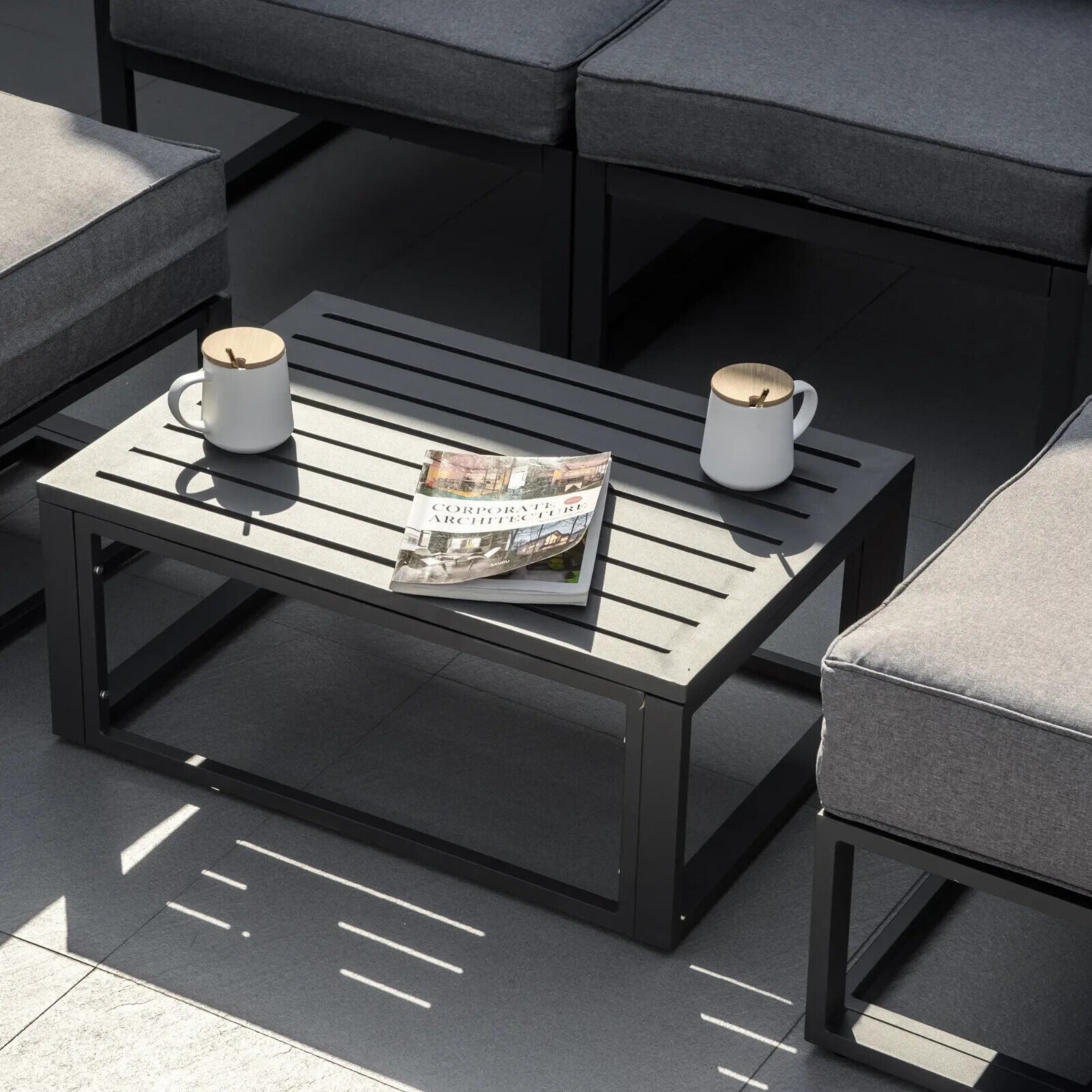 6 Piece Outdoor Sectional Sofa Set Aluminium Daybed with Coffee Table Footstool - Home and Garden Furniture Shop - #rustic - furniture#
