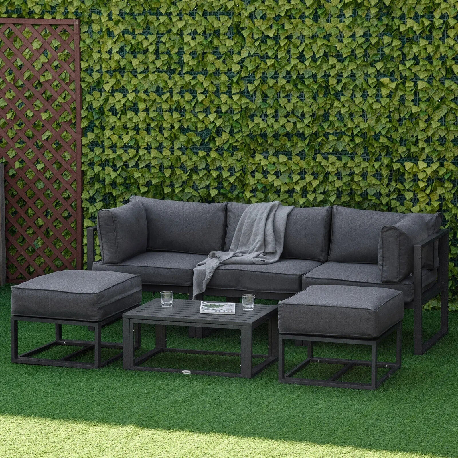 6 Piece Outdoor Sectional Sofa Set Aluminium Daybed with Coffee Table Footstool - Home and Garden Furniture Shop - #rustic - furniture#