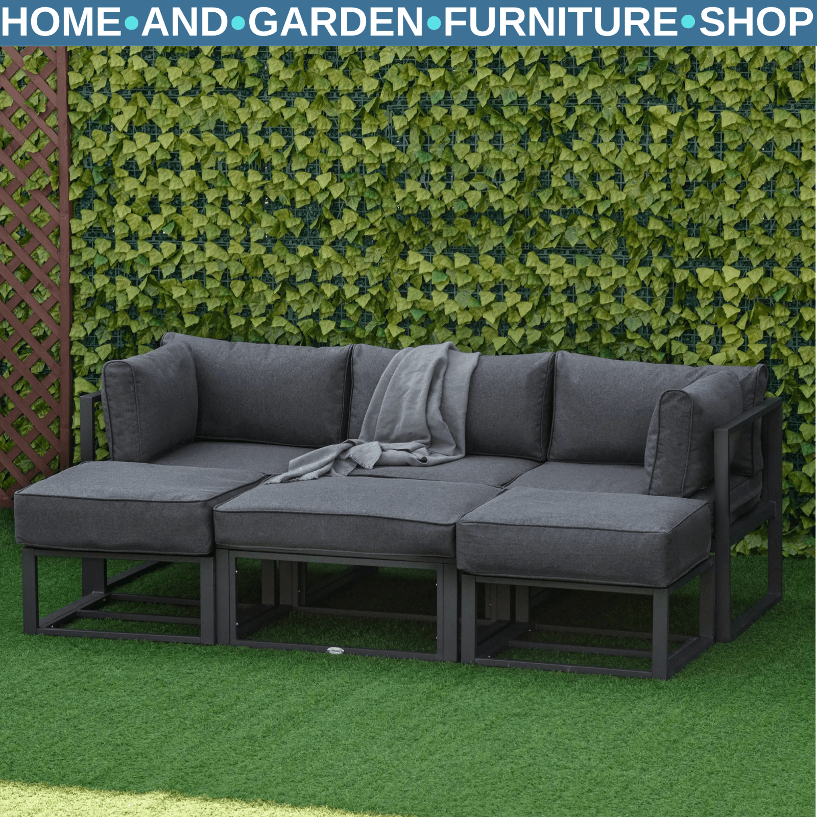 6 Piece Outdoor Sectional Sofa Set Aluminium Daybed with Coffee Table Footstool - Home and Garden Furniture Shop - rustic - furniture