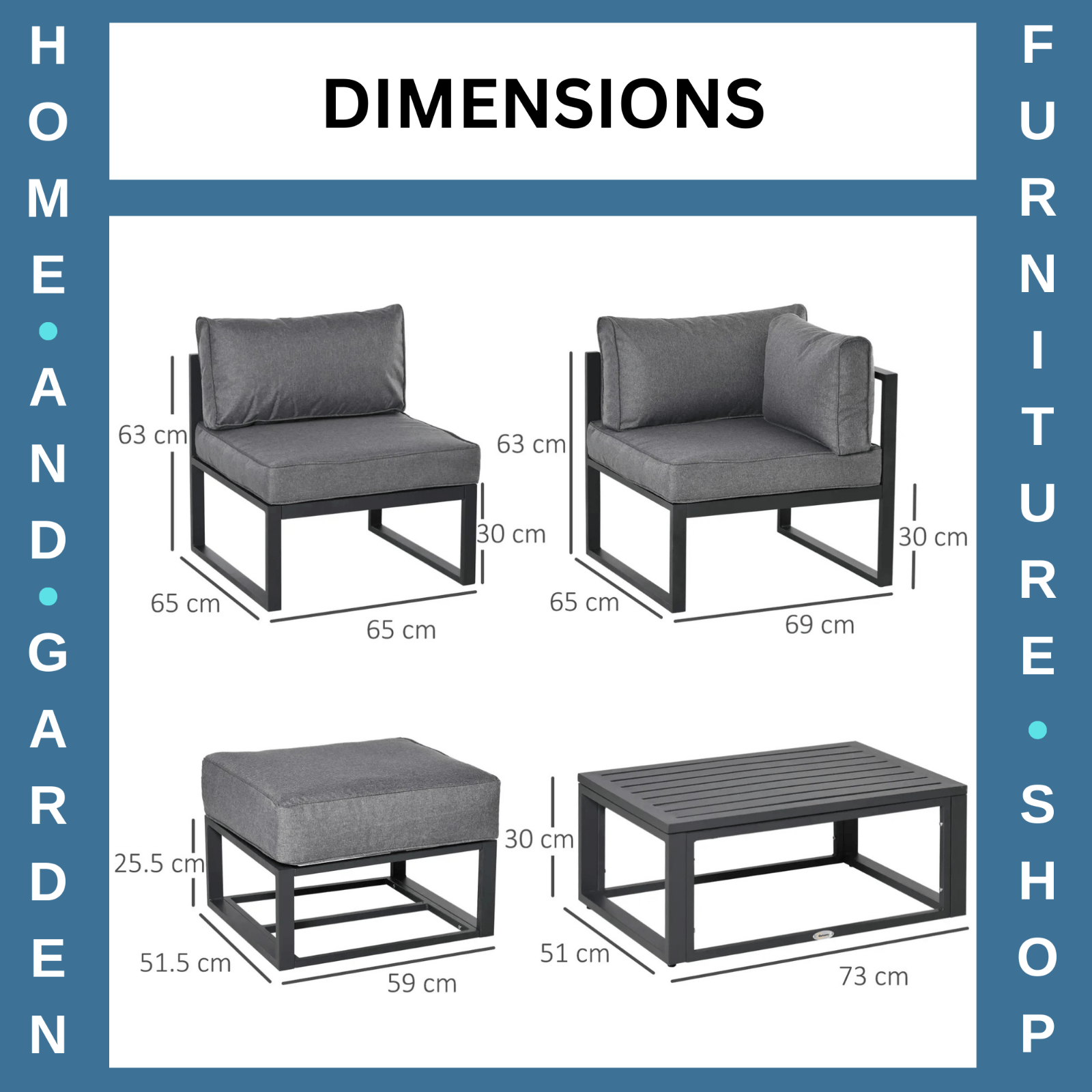 6 Piece Outdoor Sectional Sofa Set Aluminium Daybed with Coffee Table Footstool - Home and Garden Furniture Shop - rustic - furniture