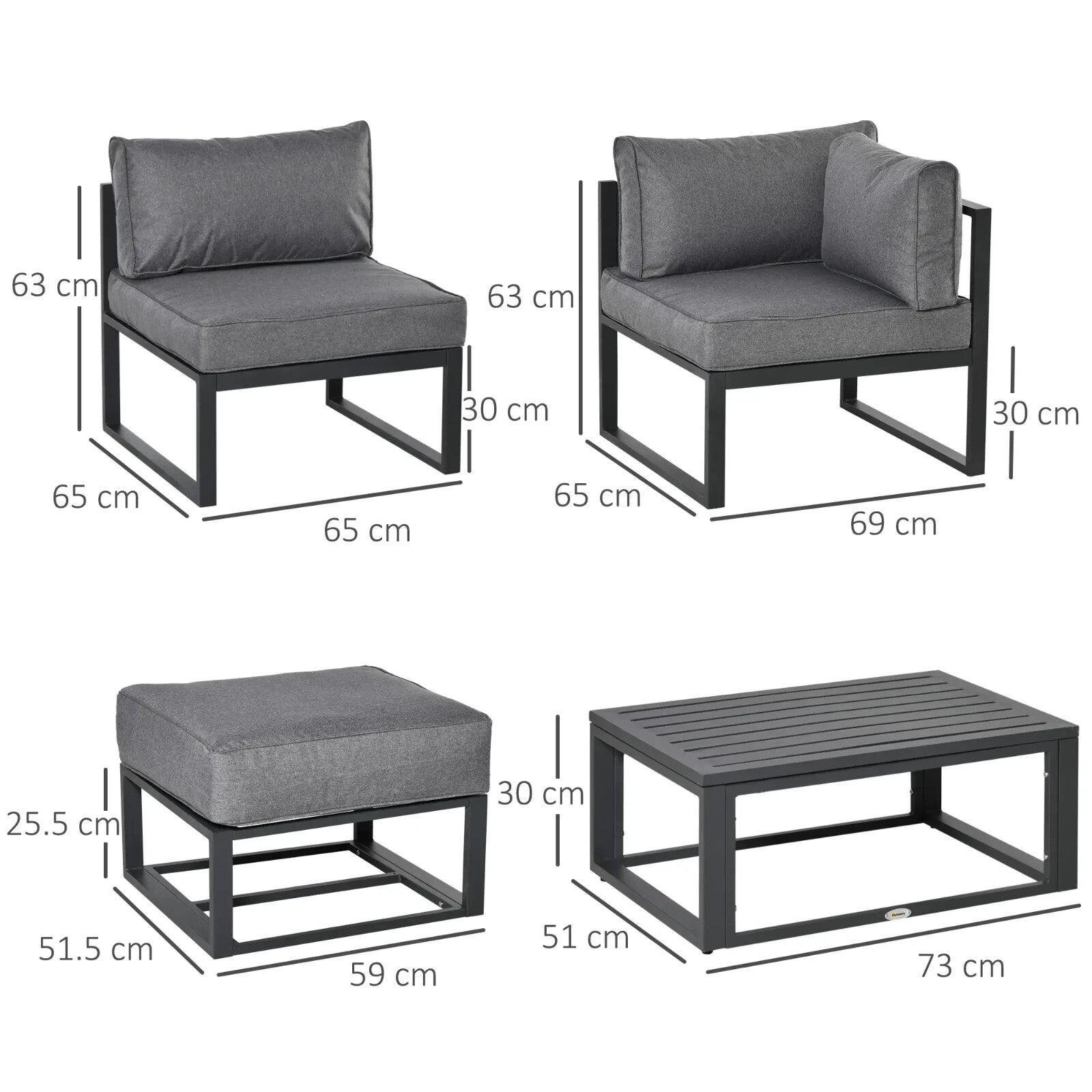 6 Piece Outdoor Sectional Sofa Set Aluminium Daybed with Coffee Table Footstool - Home and Garden Furniture Shop - rustic - furniture