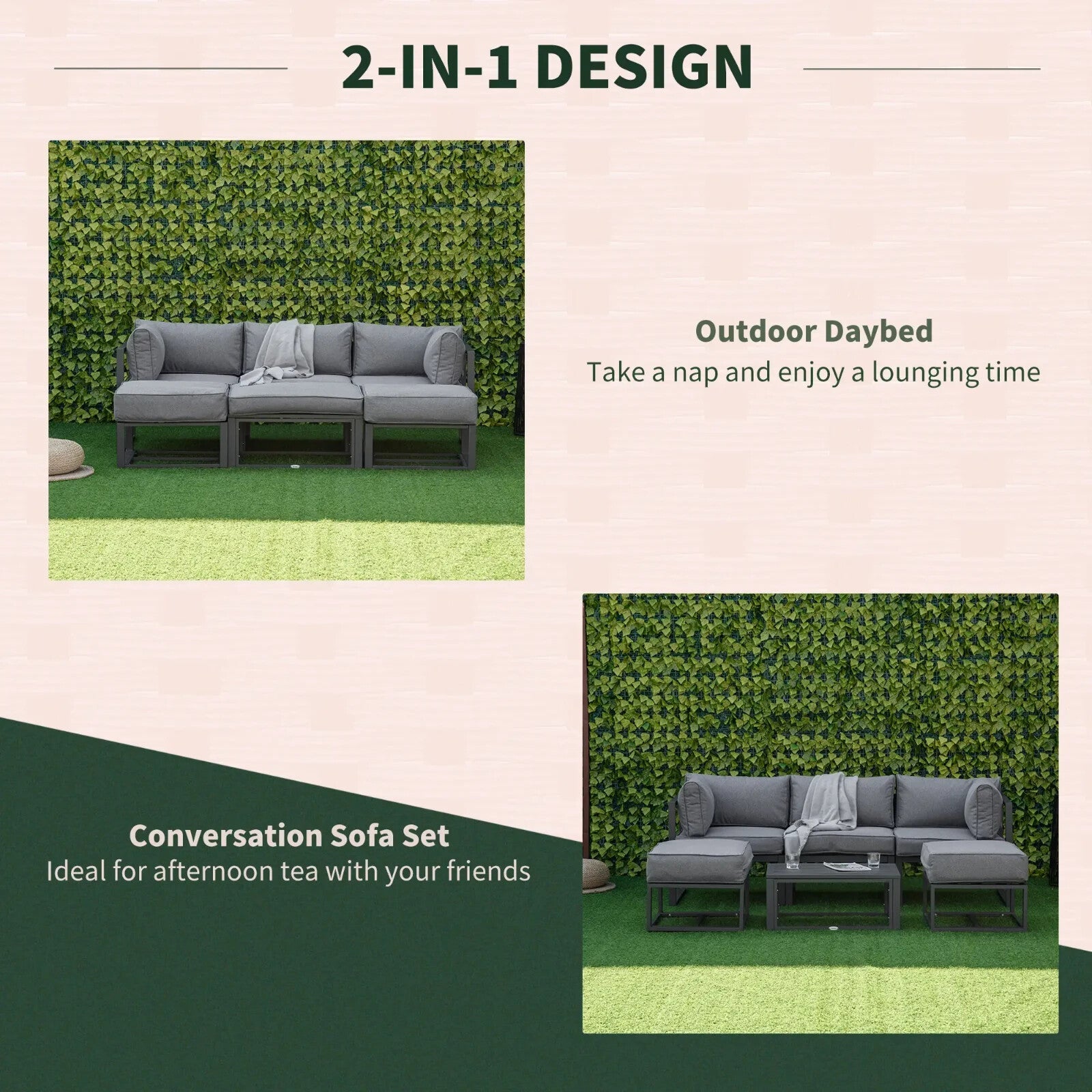 6 Piece Outdoor Sectional Sofa Set Aluminium Daybed with Coffee Table Footstool - Home and Garden Furniture Shop - rustic - furniture