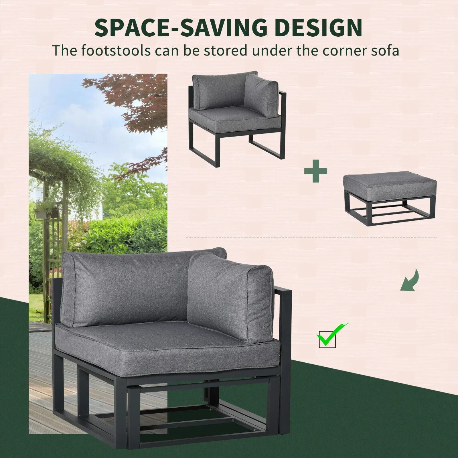 6 Piece Outdoor Sectional Sofa Set Aluminium Daybed with Coffee Table Footstool - Home and Garden Furniture Shop - #rustic - furniture#