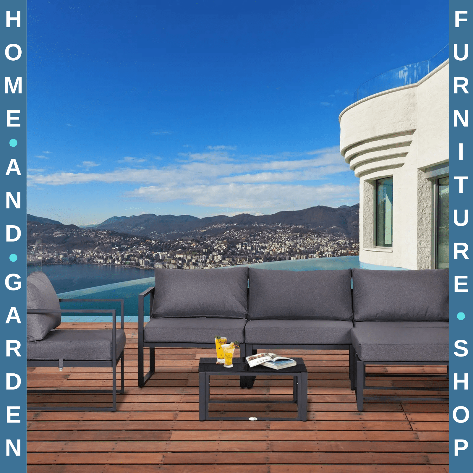 6 Piece Outdoor Sectional Sofa Set Aluminium Frame Cushions Tempered Glass Table - Home and Garden Furniture Shop - #rustic - furniture#
