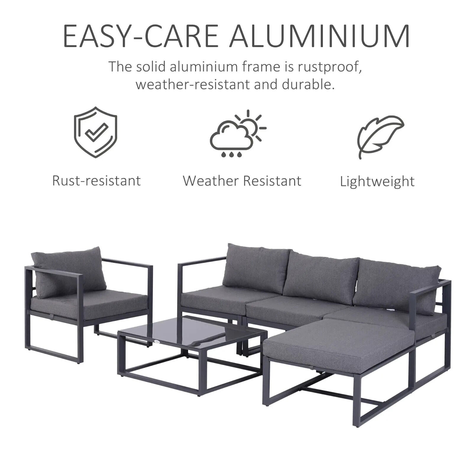 6 Piece Outdoor Sectional Sofa Set Aluminium Frame Cushions Tempered Glass Table - Home and Garden Furniture Shop - #rustic - furniture#