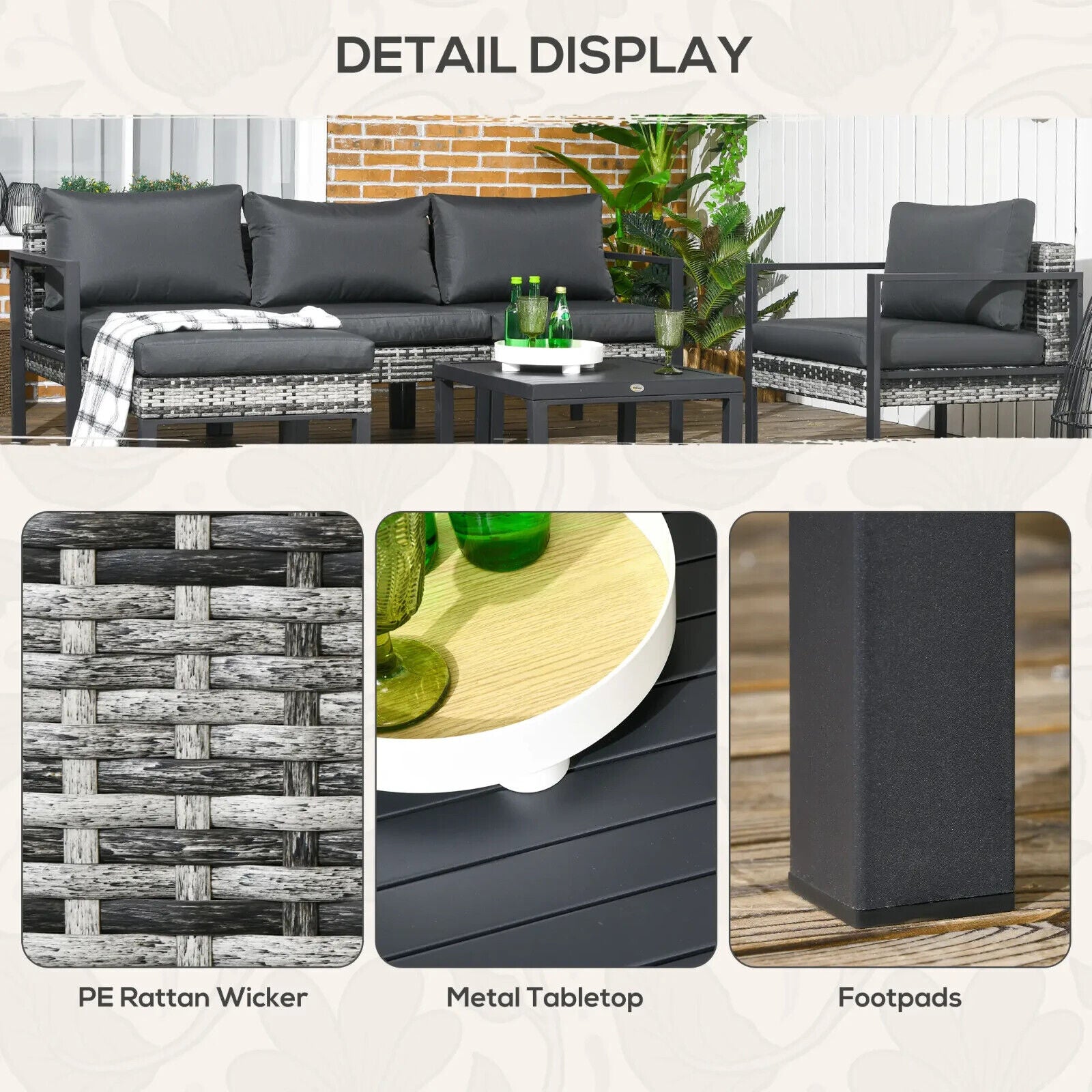 6 Piece Patio Furniture Set with Sofa Armchair Stool Metal Table Charcoal Grey - Home and Garden Furniture Shop - #rustic - furniture#