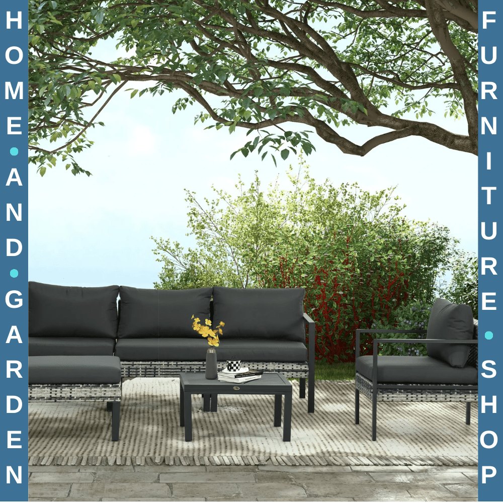 6 Piece Patio Furniture Set with Sofa Armchair Stool Metal Table Charcoal Grey - Home and Garden Furniture Shop - #rustic - furniture#
