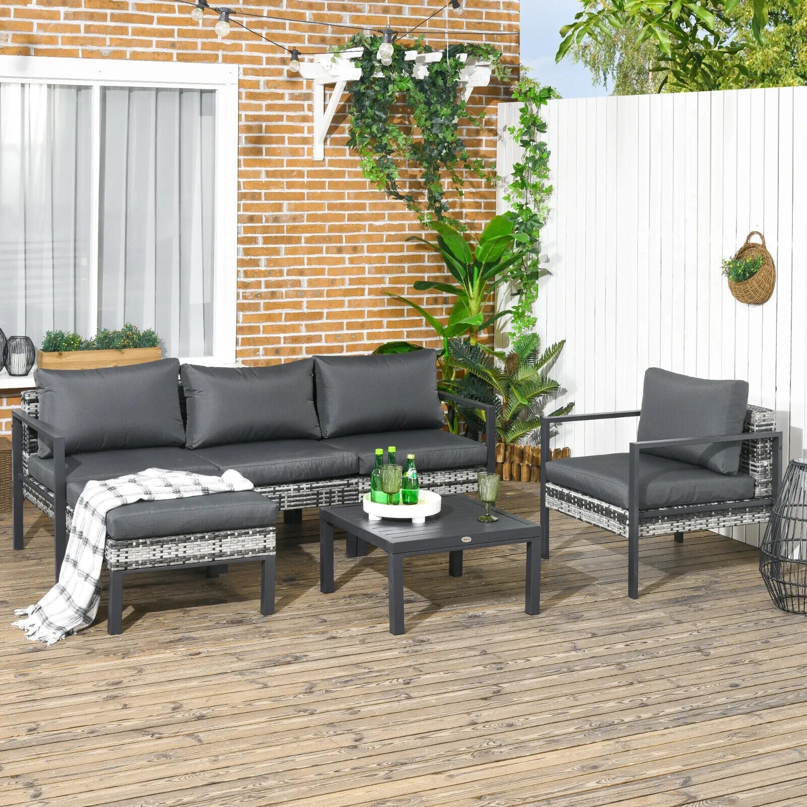 6 Piece Patio Furniture Set with Sofa Armchair Stool Metal Table Charcoal Grey - Home and Garden Furniture Shop - #rustic - furniture#