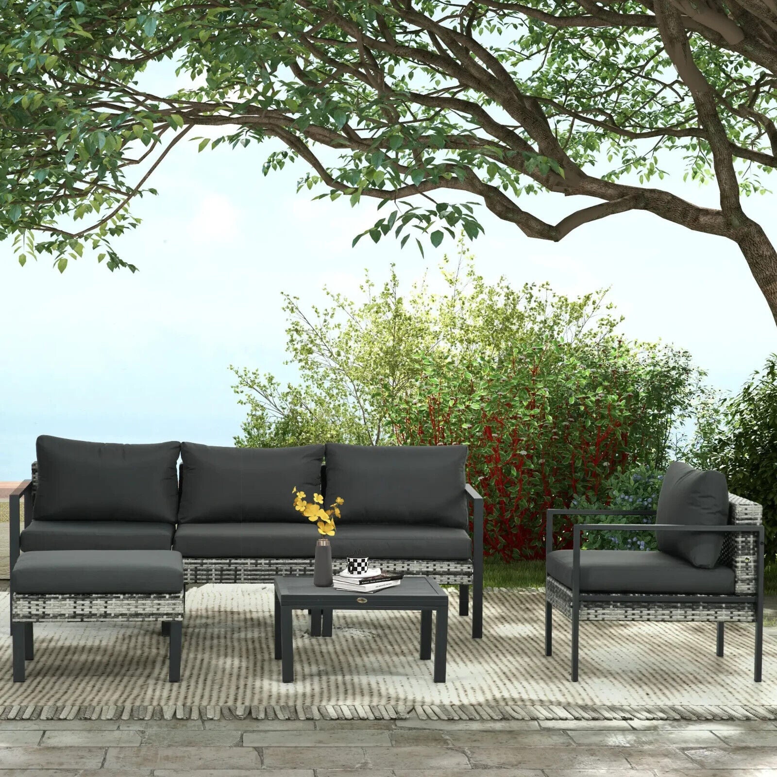 6 Piece Patio Furniture Set with Sofa Armchair Stool Metal Table Charcoal Grey - Home and Garden Furniture Shop - #rustic - furniture#