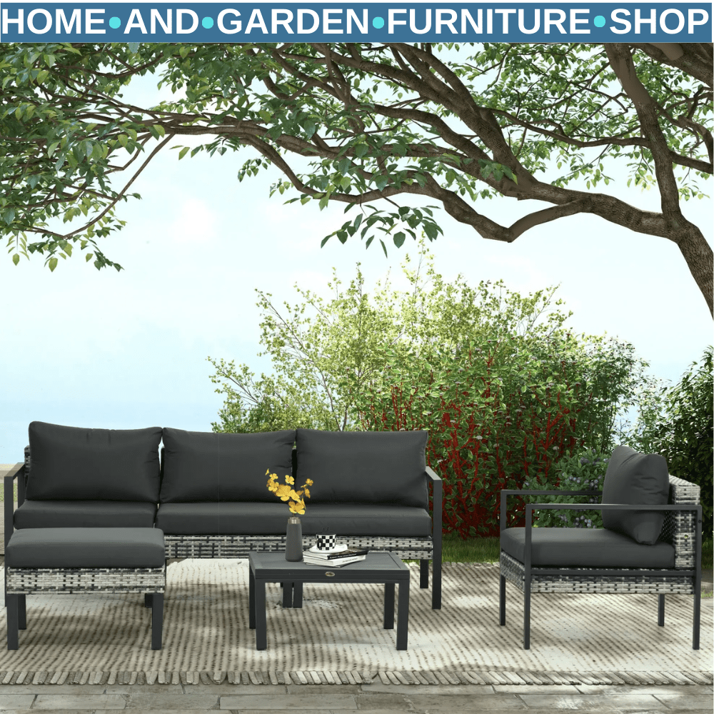 6 Piece Patio Furniture Set with Sofa Armchair Stool Metal Table Charcoal Grey - Home and Garden Furniture Shop - #rustic - furniture#