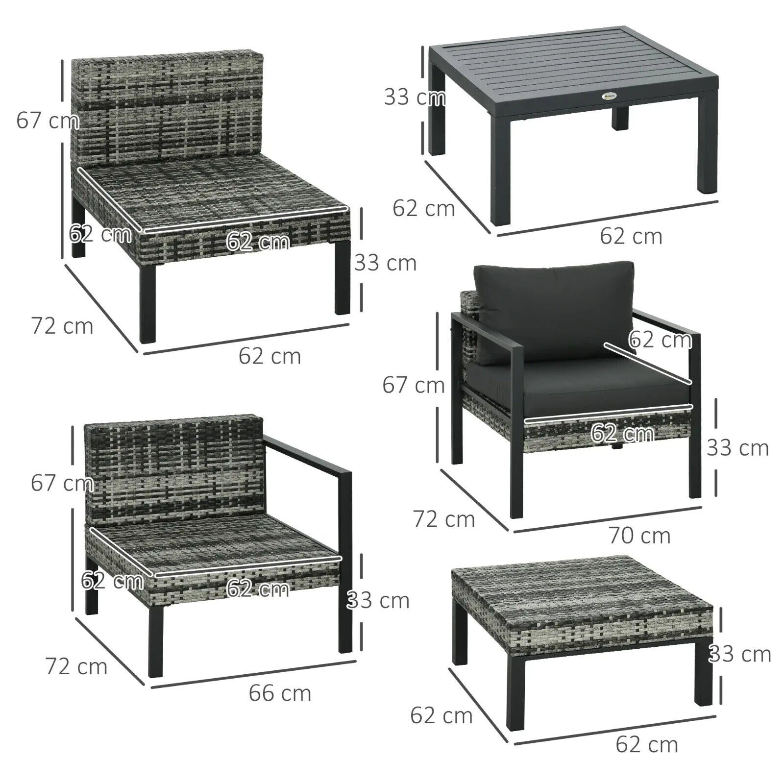 6 Piece Patio Furniture Set with Sofa Armchair Stool Metal Table Charcoal Grey - Home and Garden Furniture Shop - #rustic - furniture#