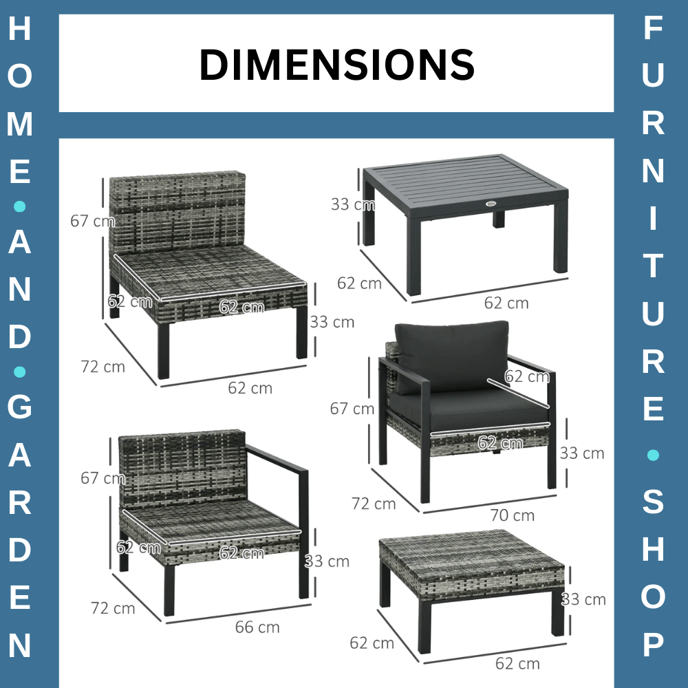 6 Piece Patio Furniture Set with Sofa Armchair Stool Metal Table Charcoal Grey - Home and Garden Furniture Shop - #rustic - furniture#