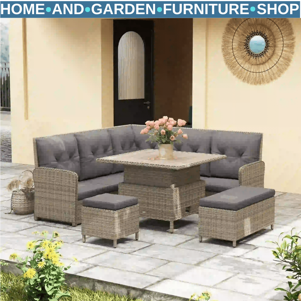 6 Piece PE Rattan Garden Furniture Set w/Corner Sofa Sectional & Cushion Outdoor - Home and Garden Furniture Shop - #rustic - furniture#