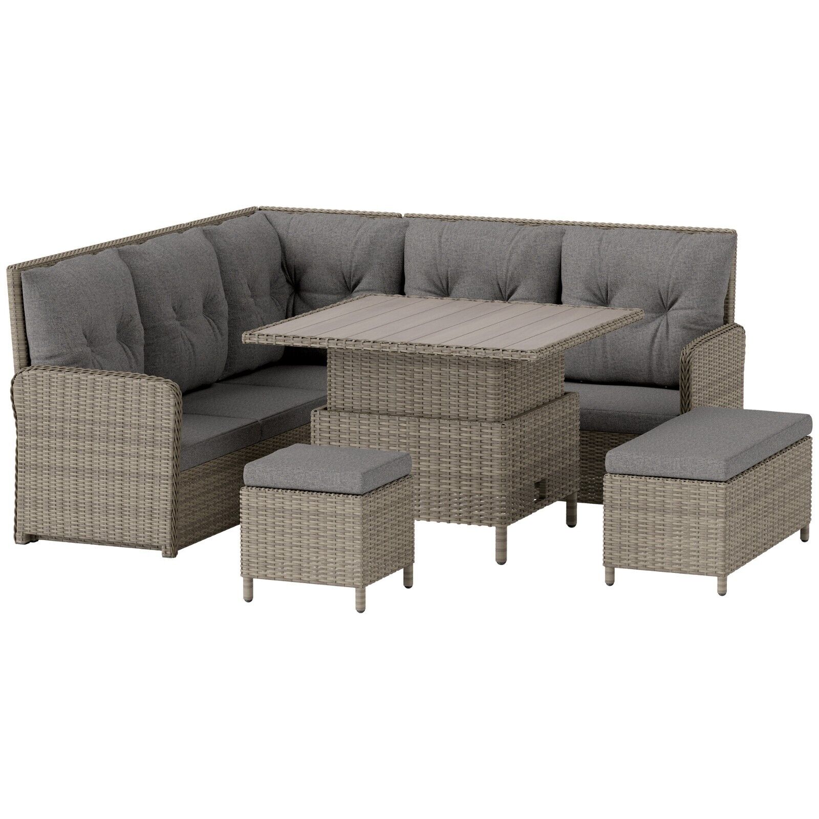6 Piece PE Rattan Garden Furniture Set w/Corner Sofa Sectional & Cushion Outdoor - Home and Garden Furniture Shop - #rustic - furniture#
