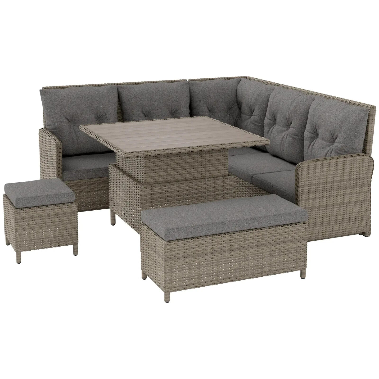 6 Piece PE Rattan Garden Furniture Set w/Corner Sofa Sectional & Cushion Outdoor - Home and Garden Furniture Shop - #rustic - furniture#