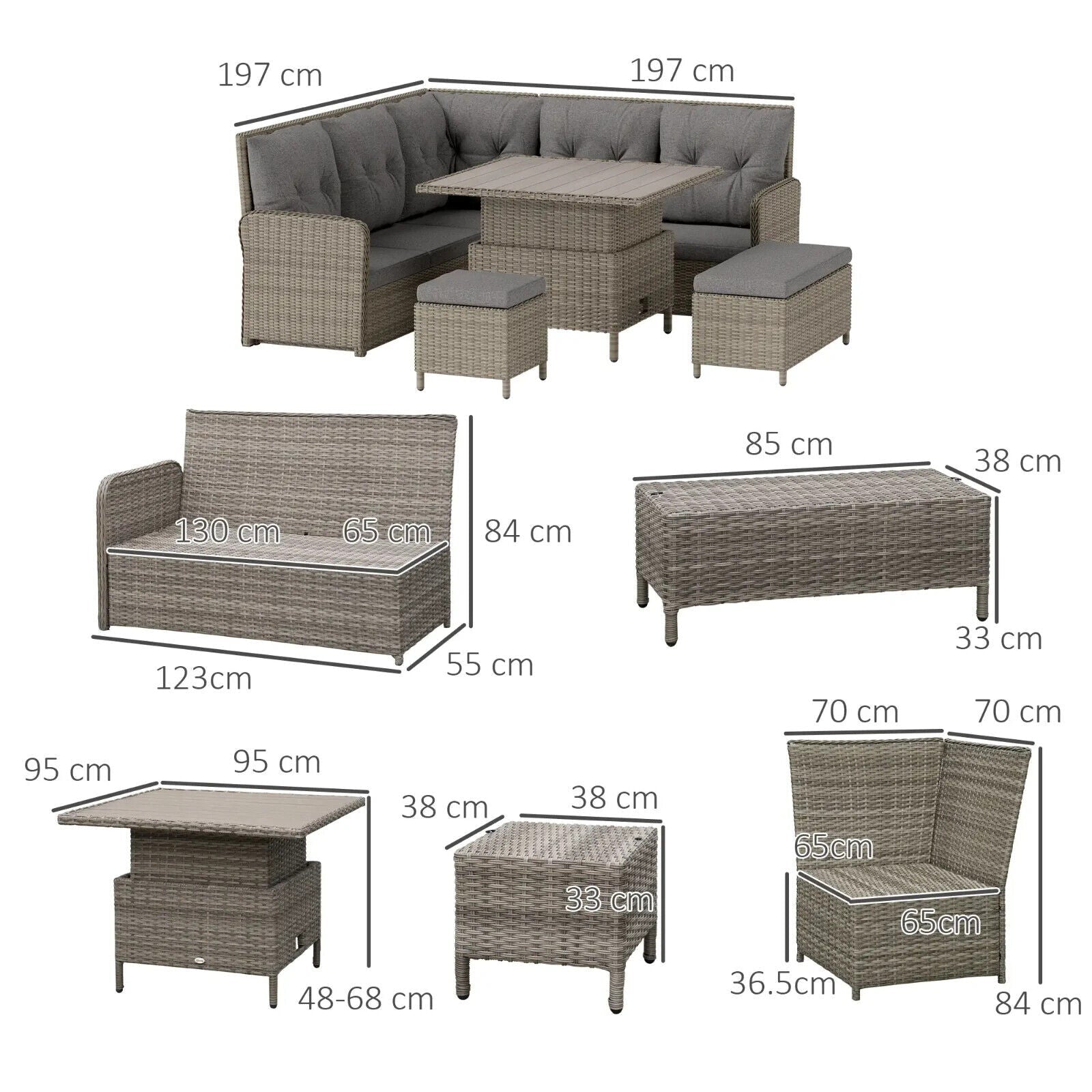6 Piece PE Rattan Garden Furniture Set w/Corner Sofa Sectional & Cushion Outdoor - Home and Garden Furniture Shop - #rustic - furniture#