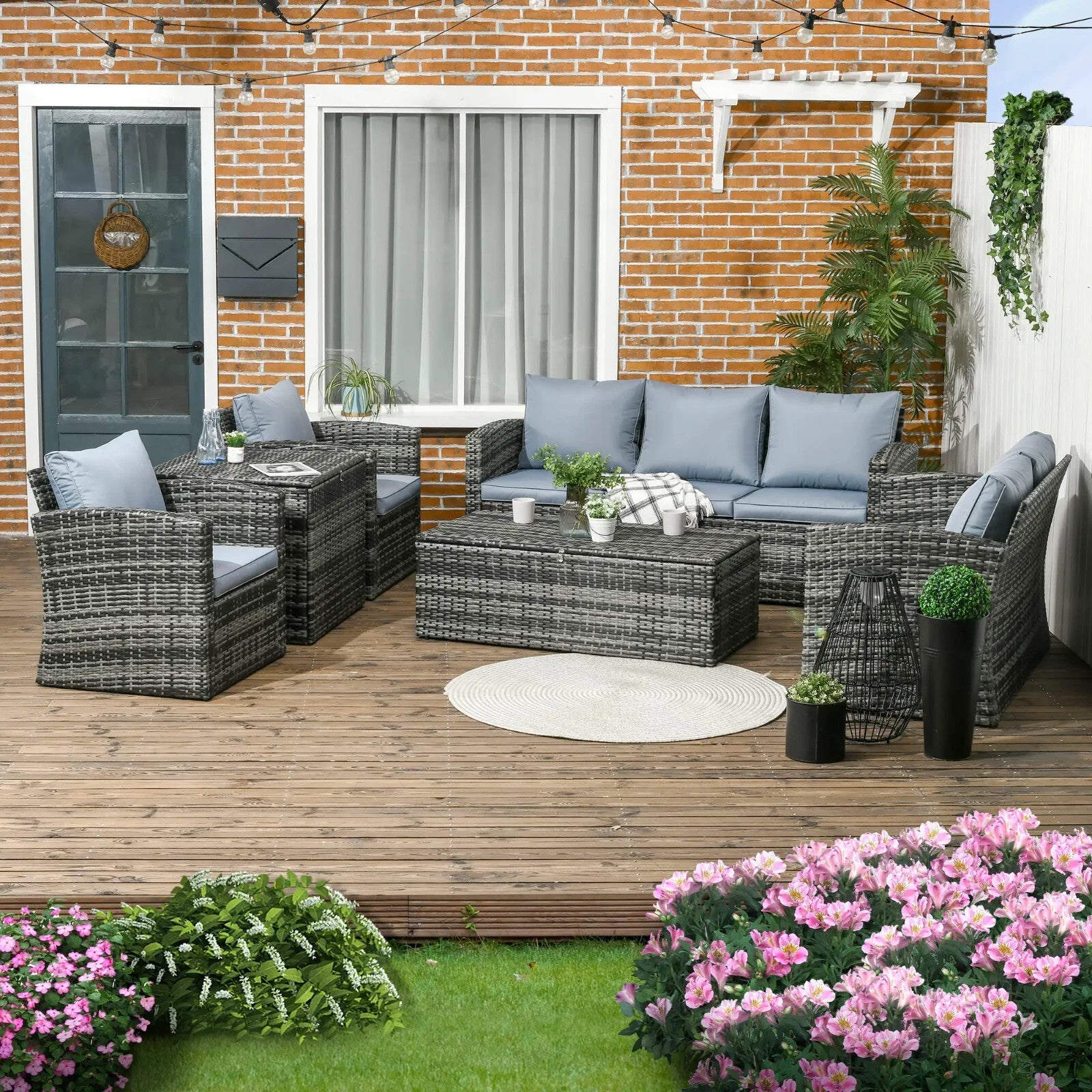 6 Piece Rattan Garden Furniture Set 7 Seater Outdoor Sofa with Storage Tables - Home and Garden Furniture Shop - rustic - furniture