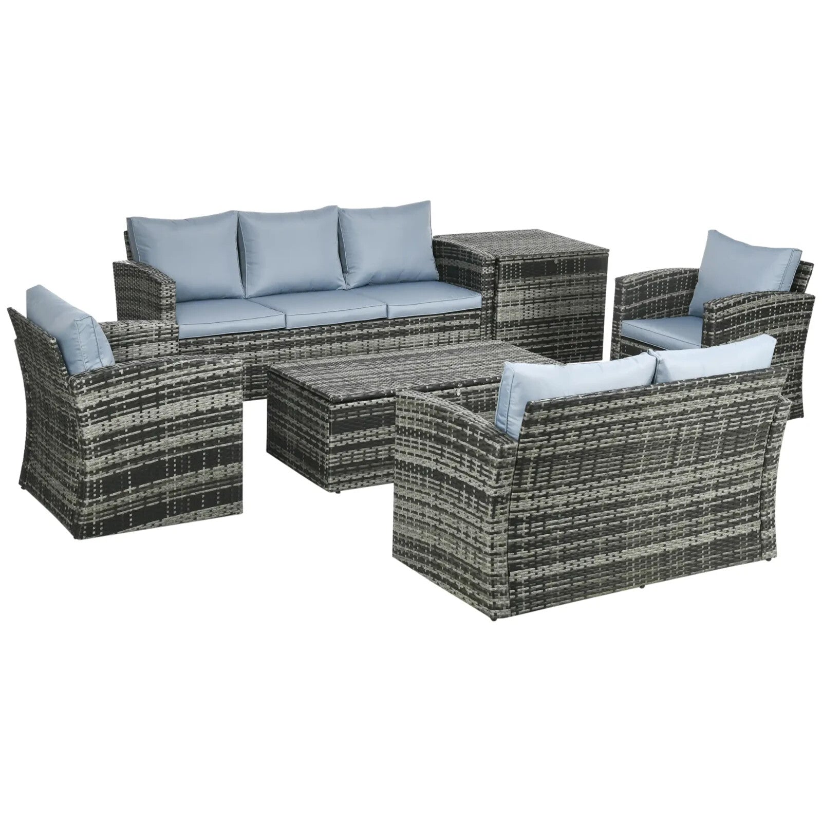6 Piece Rattan Garden Furniture Set 7 Seater Outdoor Sofa with Storage Tables - Home and Garden Furniture Shop - rustic - furniture