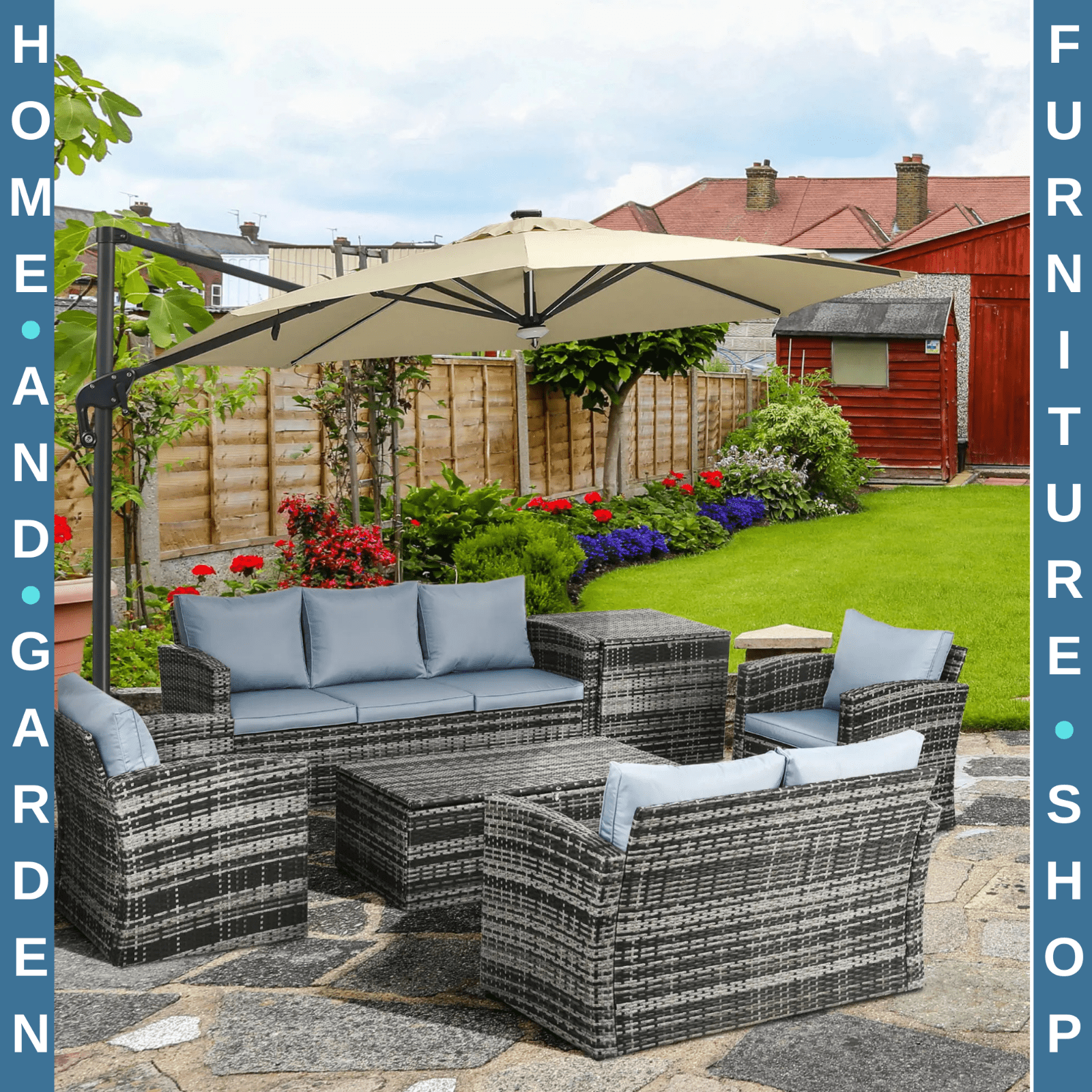 6 Piece Rattan Garden Furniture Set 7 Seater Outdoor Sofa with Storage Tables - Home and Garden Furniture Shop - rustic - furniture