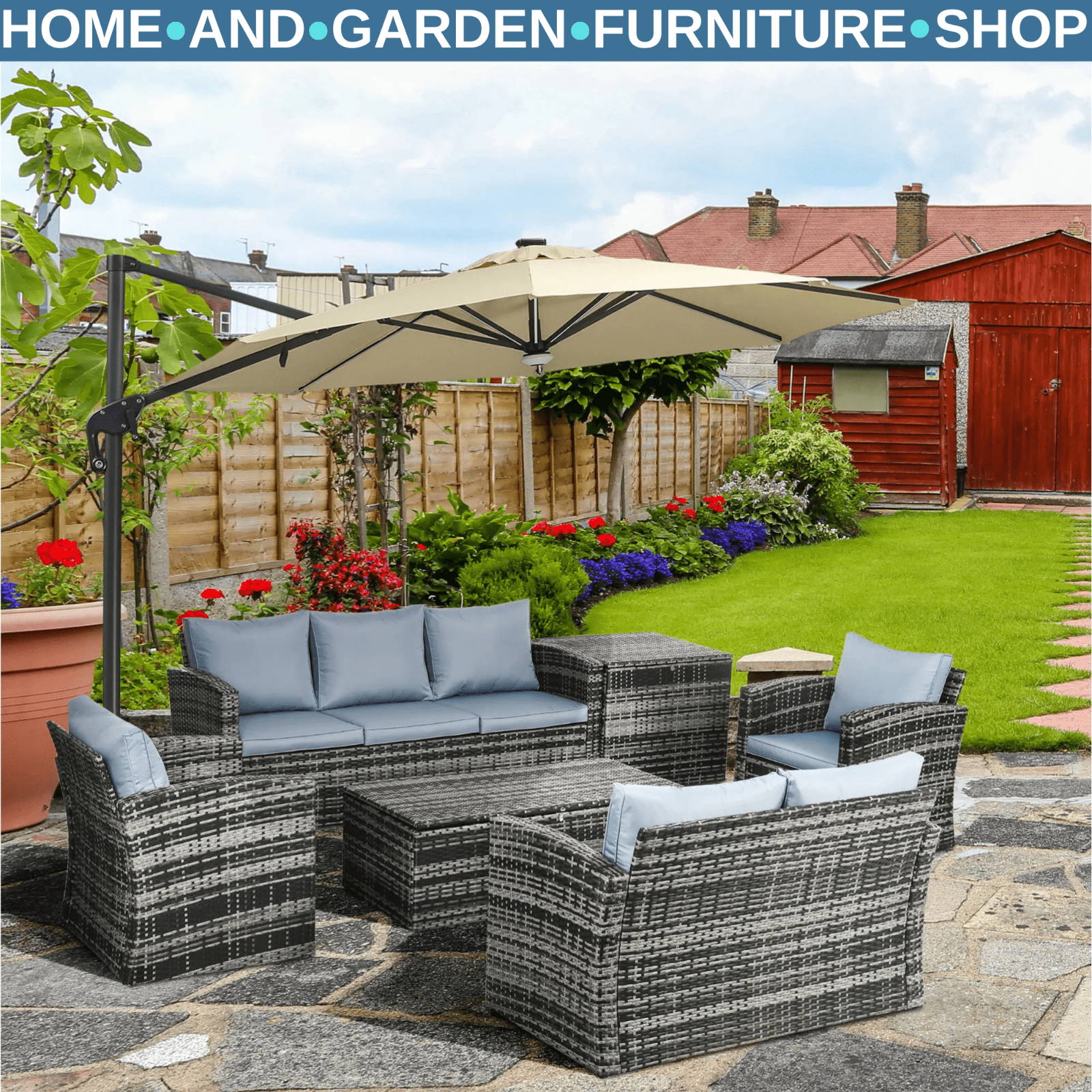 6 Piece Rattan Garden Furniture Set 7 Seater Outdoor Sofa with Storage Tables - Home and Garden Furniture Shop - rustic - furniture