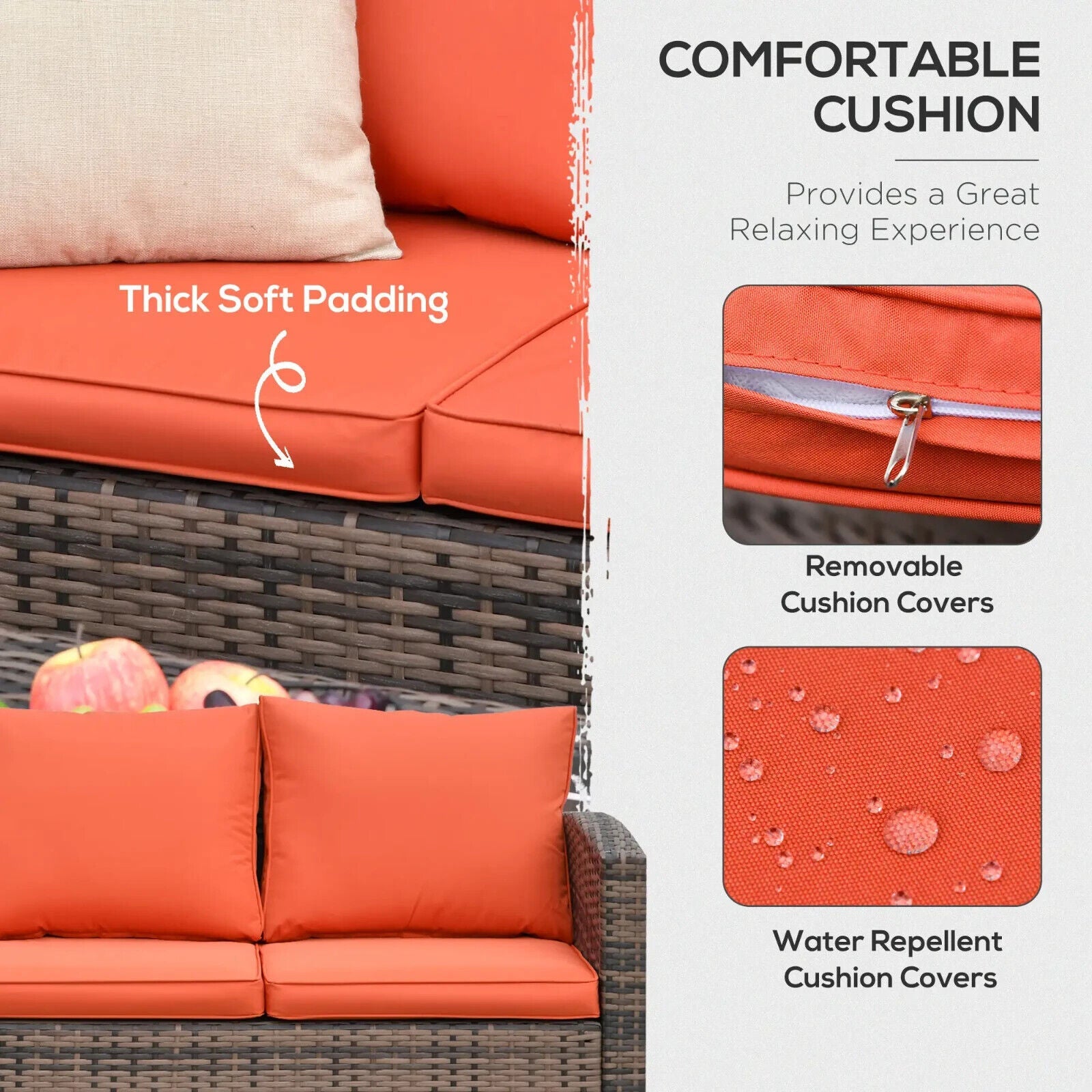 6 Piece Rattan Garden Furniture Set 7 Seater with Storage Tea Table Orange - Home and Garden Furniture Shop - #rustic - furniture#