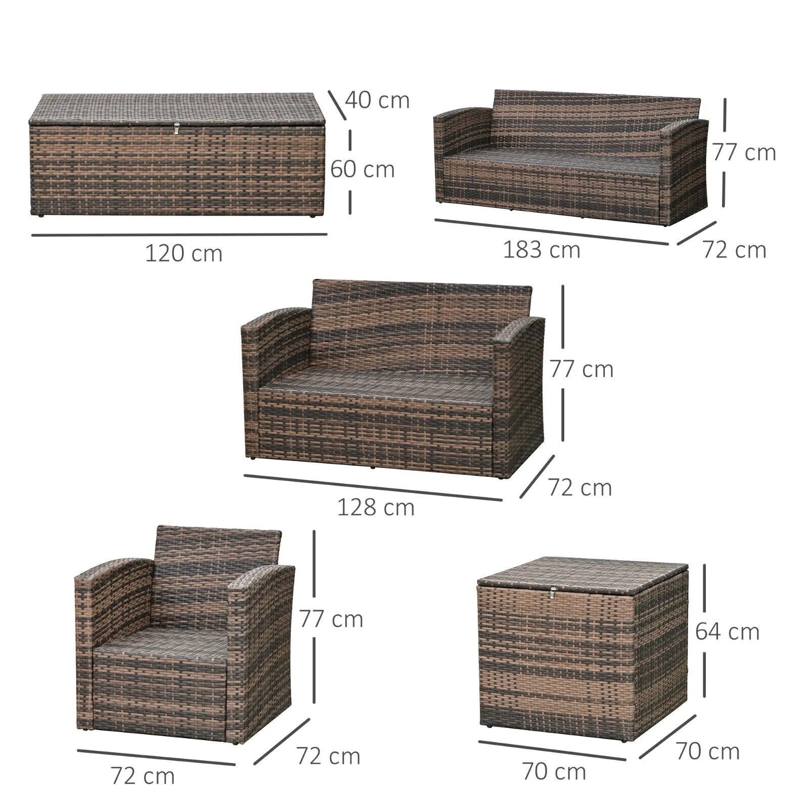 6 Piece Rattan Garden Furniture Set 7 Seater with Storage Tea Table Orange - Home and Garden Furniture Shop - #rustic - furniture#