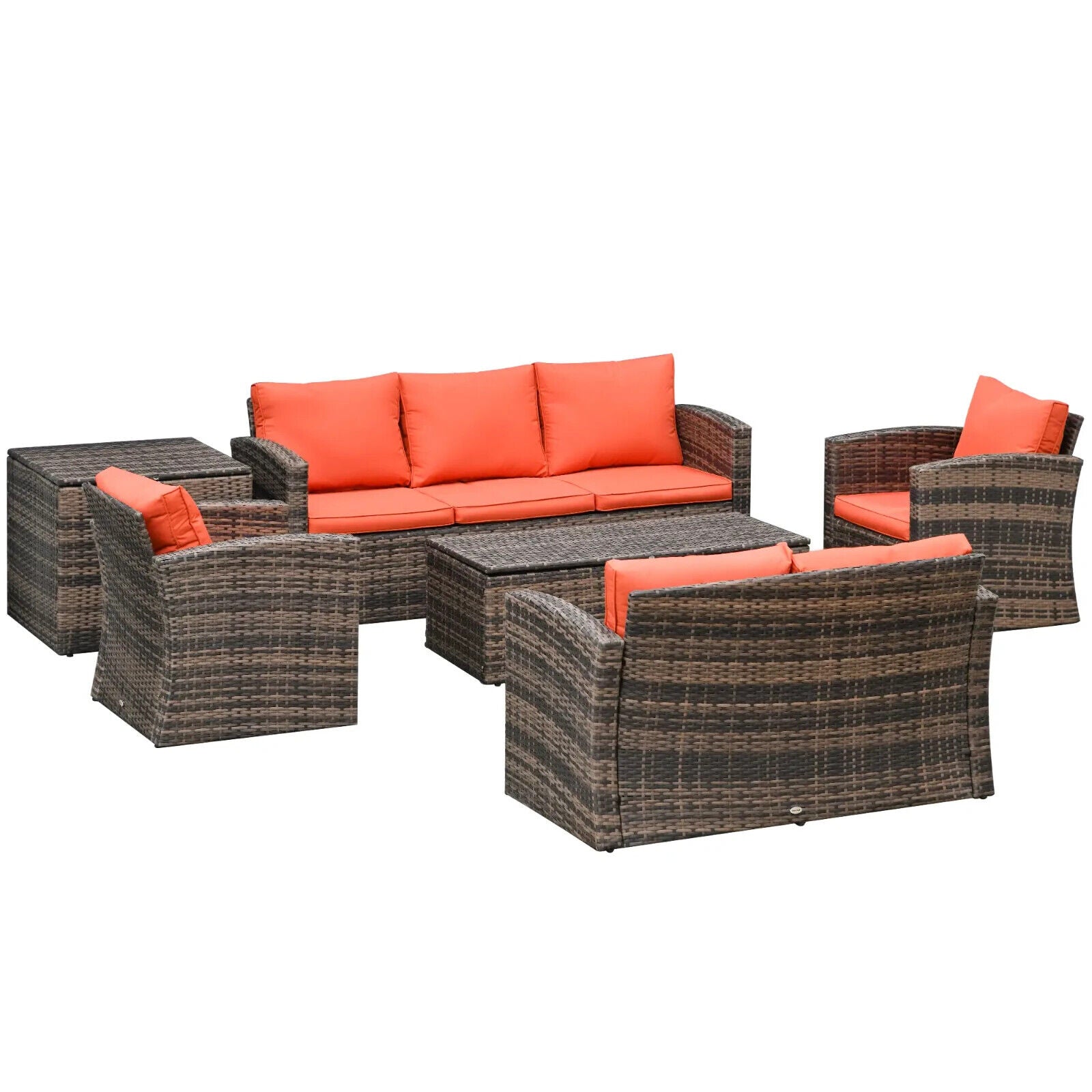 6 Piece Rattan Garden Furniture Set 7 Seater with Storage Tea Table Orange - Home and Garden Furniture Shop - #rustic - furniture#
