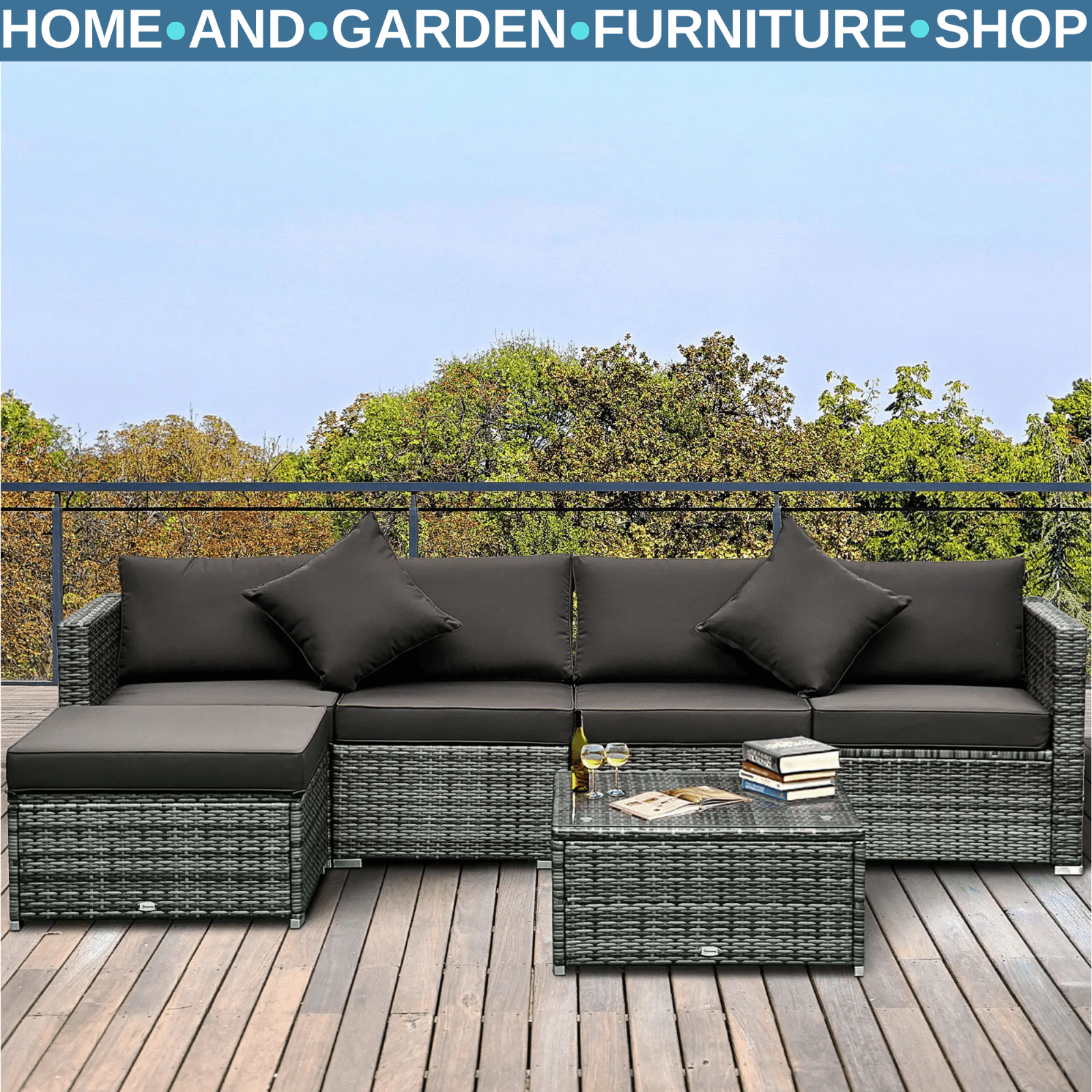 6 Piece Rattan Garden Furniture Set Aluminium Frame Sofa Chairs and Table - Home and Garden Furniture Shop - rustic - furniture