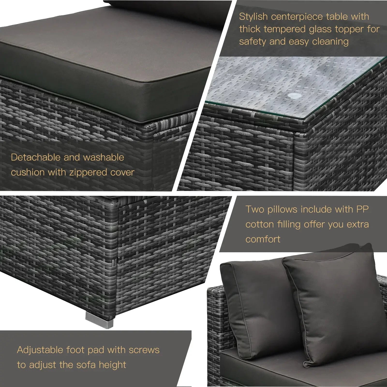 6 Piece Rattan Garden Furniture Set Aluminium Frame Sofa Chairs and Table - Home and Garden Furniture Shop - rustic - furniture