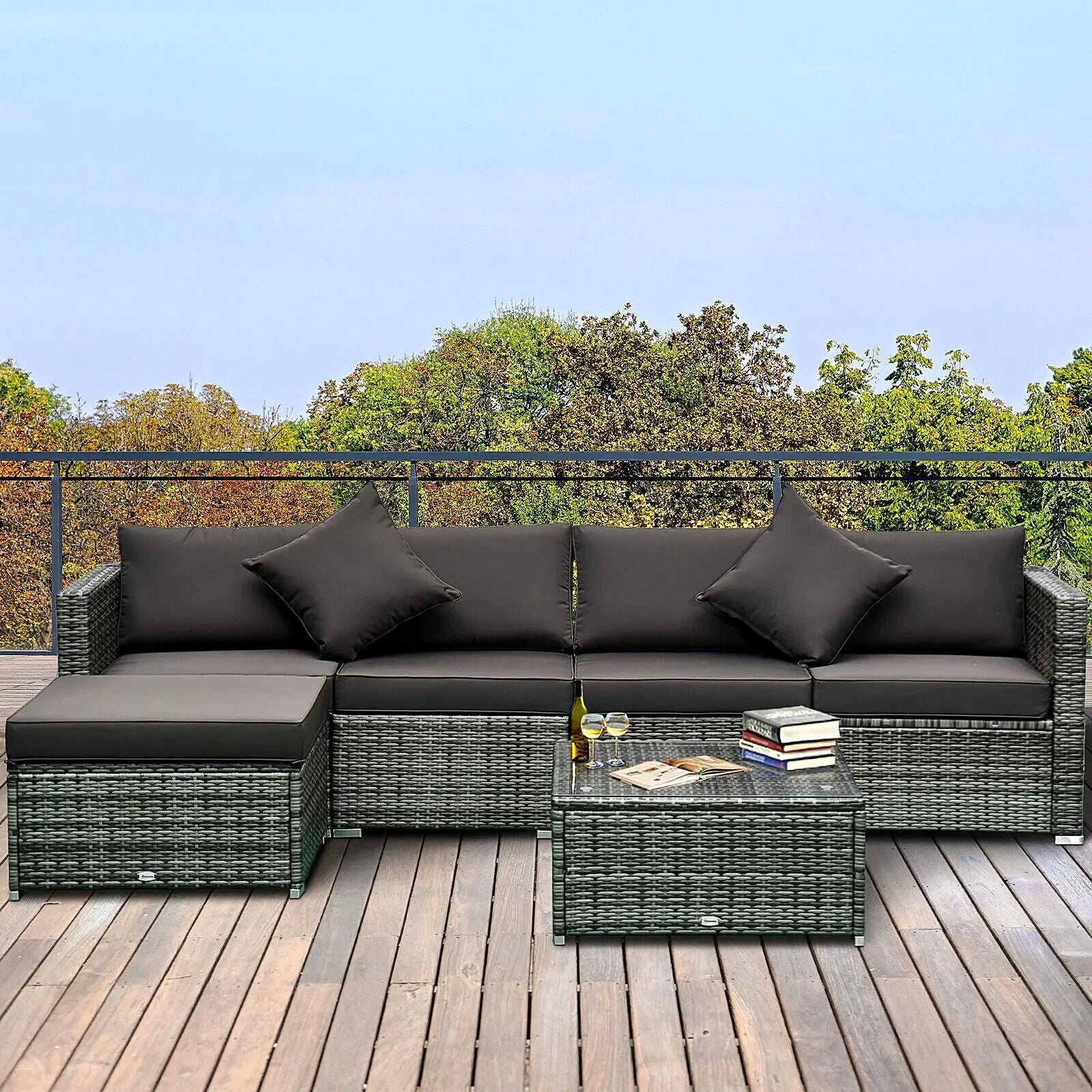 6 Piece Rattan Garden Furniture Set Aluminium Frame Sofa Chairs and Table - Home and Garden Furniture Shop - rustic - furniture