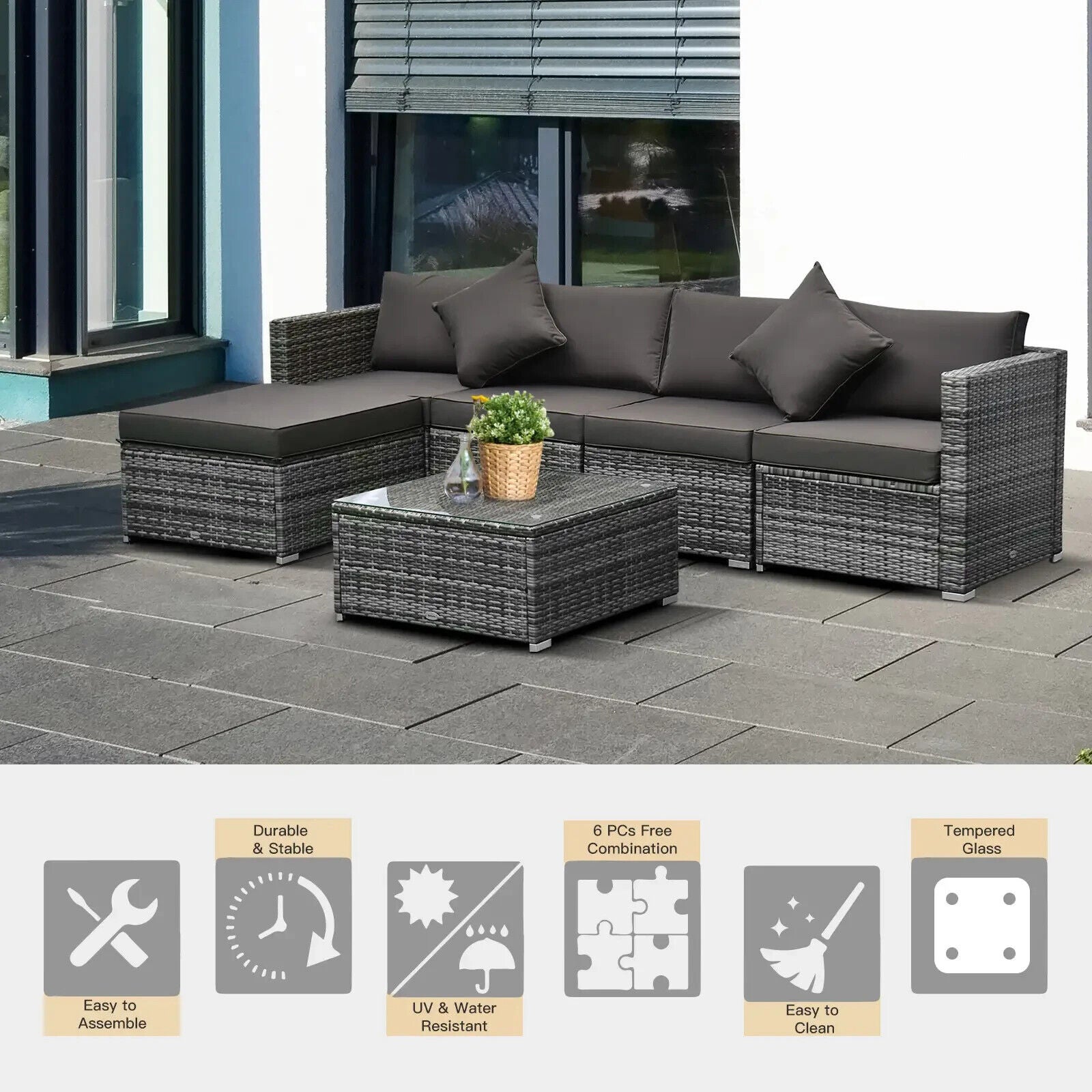 6 Piece Rattan Garden Furniture Set Aluminium Frame Sofa Chairs and Table - Home and Garden Furniture Shop - #rustic - furniture#