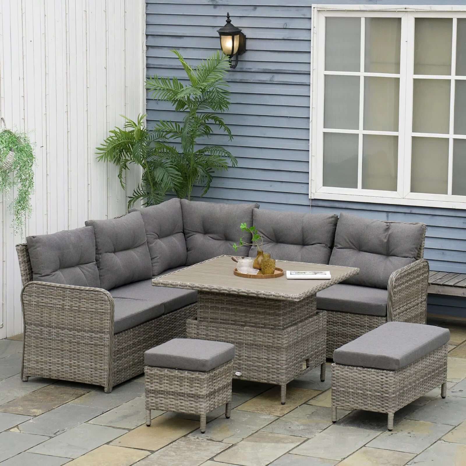 6 Piece Rattan Garden Furniture Set - Sectional Corner Sofa for Outdoor Use - Home and Garden Furniture Shop - rustic - furniture