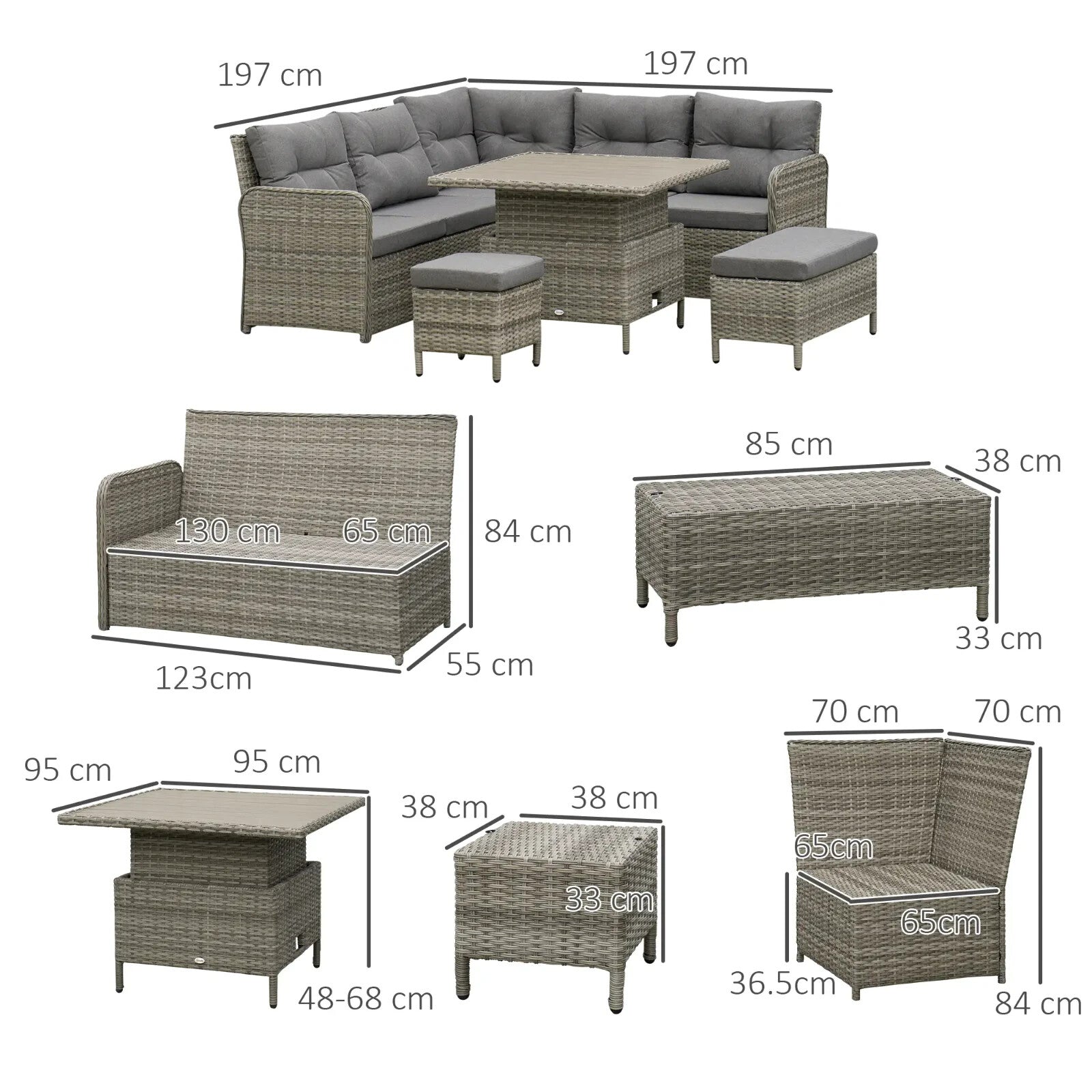 6 Piece Rattan Garden Furniture Set - Sectional Corner Sofa for Outdoor Use - Home and Garden Furniture Shop - rustic - furniture