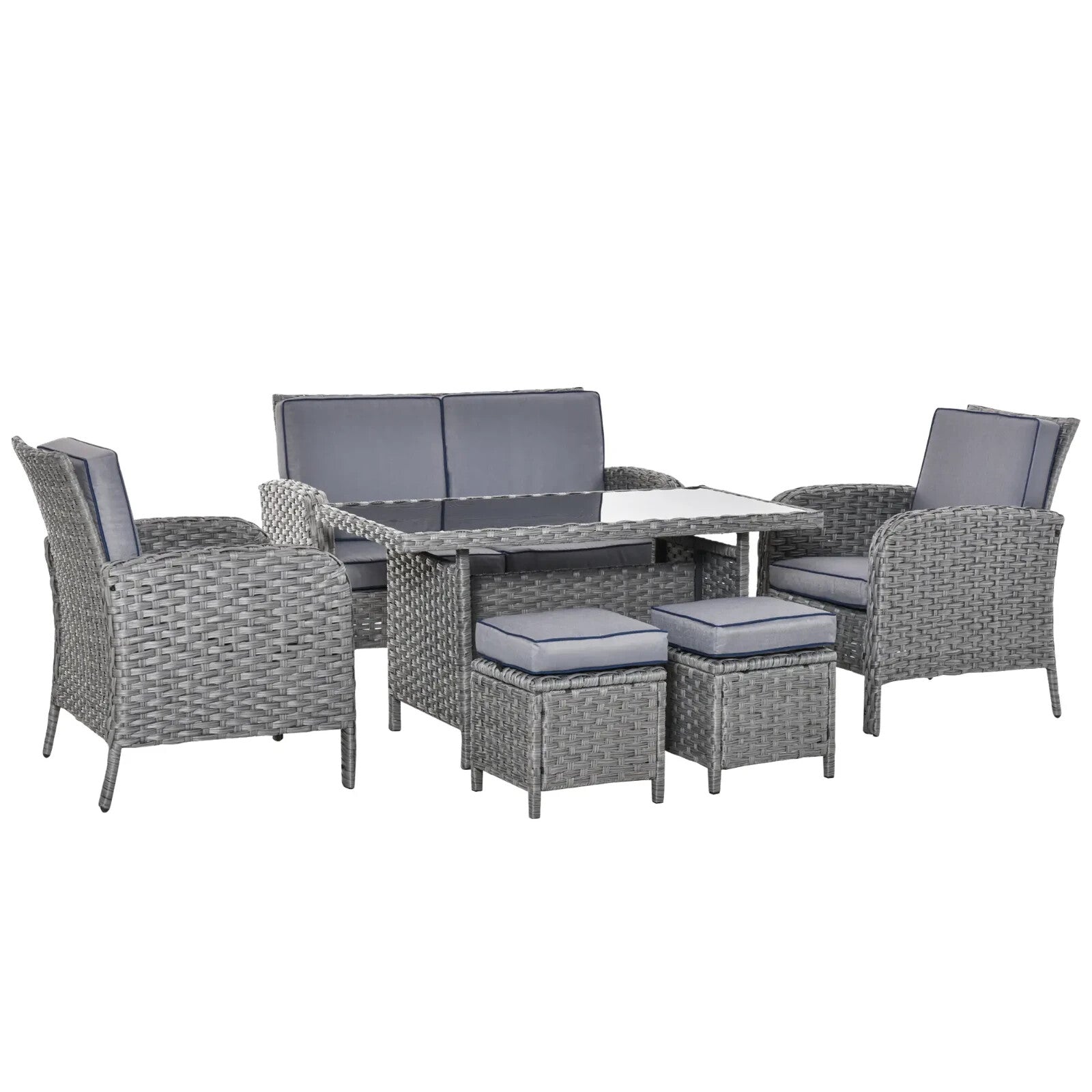 6 Piece Rattan Garden Furniture Set w/ Dining Table Sofa & All - Weather Cushions - Home and Garden Furniture Shop - rustic - furniture