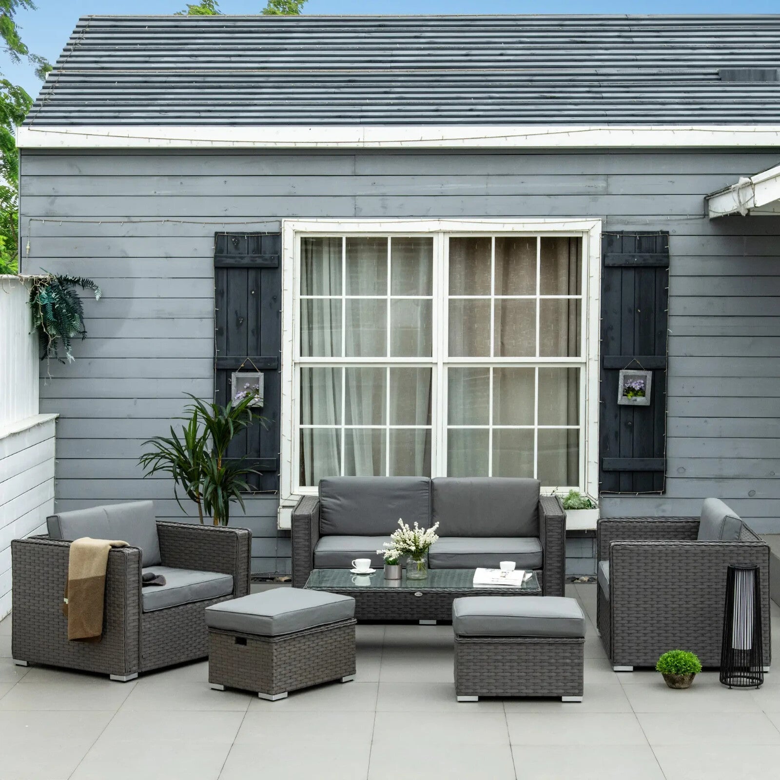 6 Piece Rattan Garden Furniture Set with Sofa Chairs Coffee Table & 2 Footstools - Home and Garden Furniture Shop - rustic - furniture