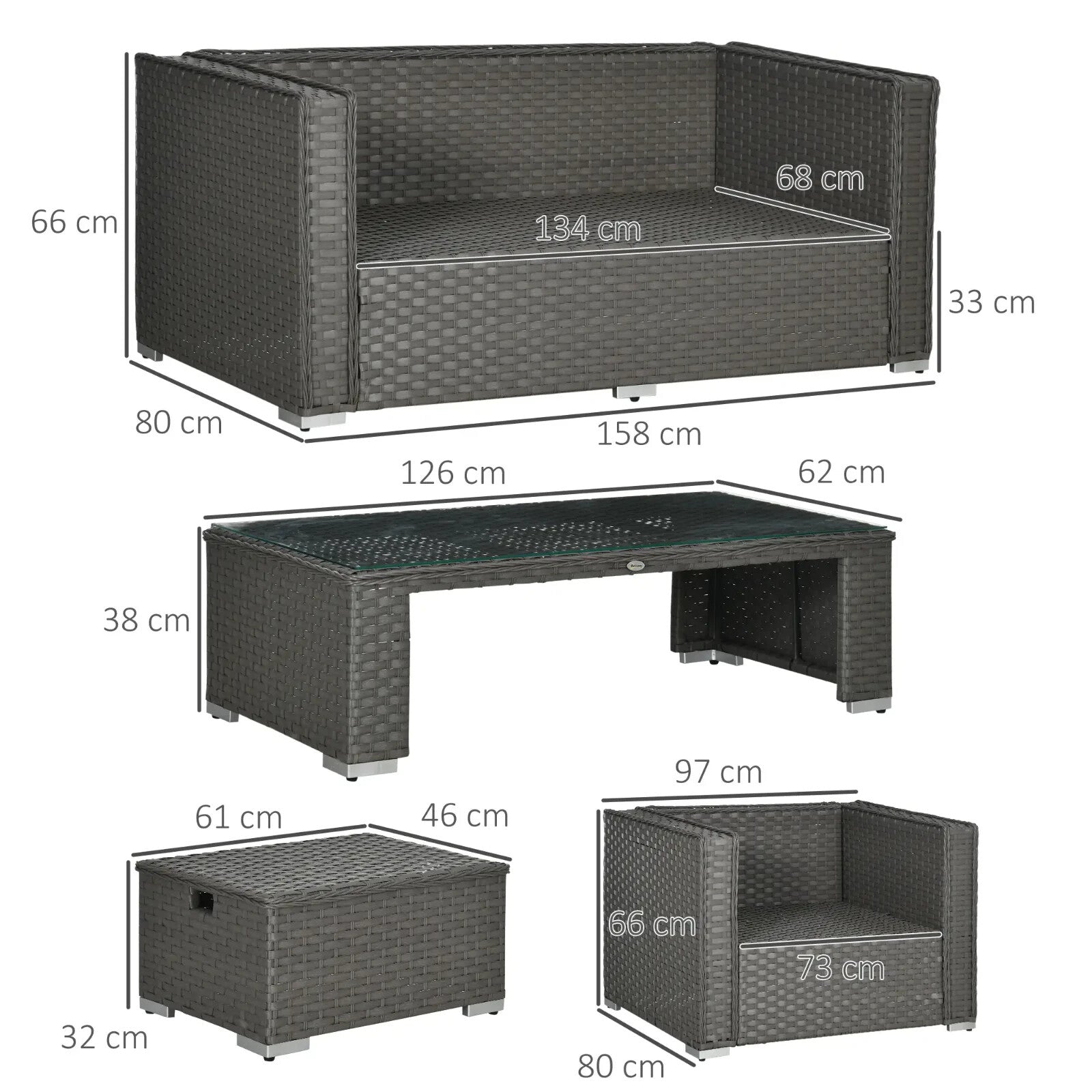 6 Piece Rattan Garden Furniture Set with Sofa Chairs Coffee Table & 2 Footstools - Home and Garden Furniture Shop - rustic - furniture