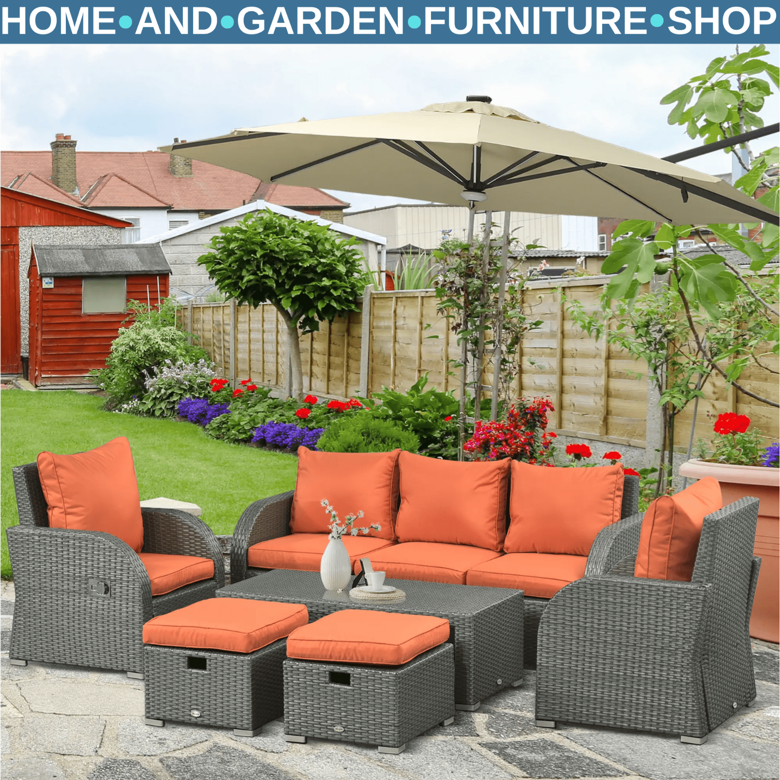 6 Piece Rattan Garden Furniture Set with Sofas Footstools & Table Outdoor Patio - Home and Garden Furniture Shop - rustic - furniture