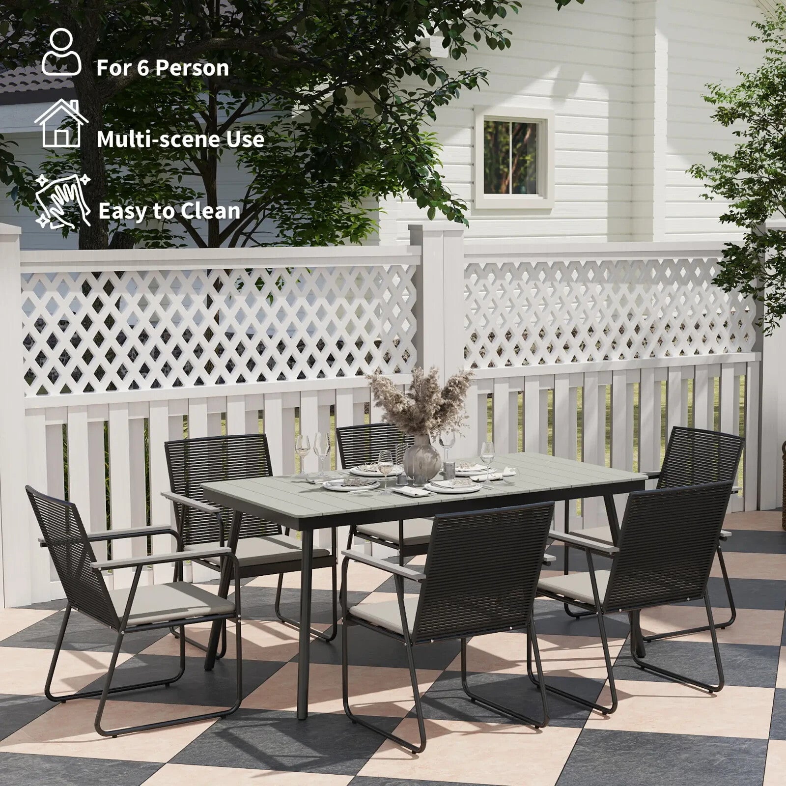 6 Seater Garden Dining Set Soft Cushions Rattan Backrest Outdoor Furniture Grey - Home and Garden Furniture Shop - rustic - furniture