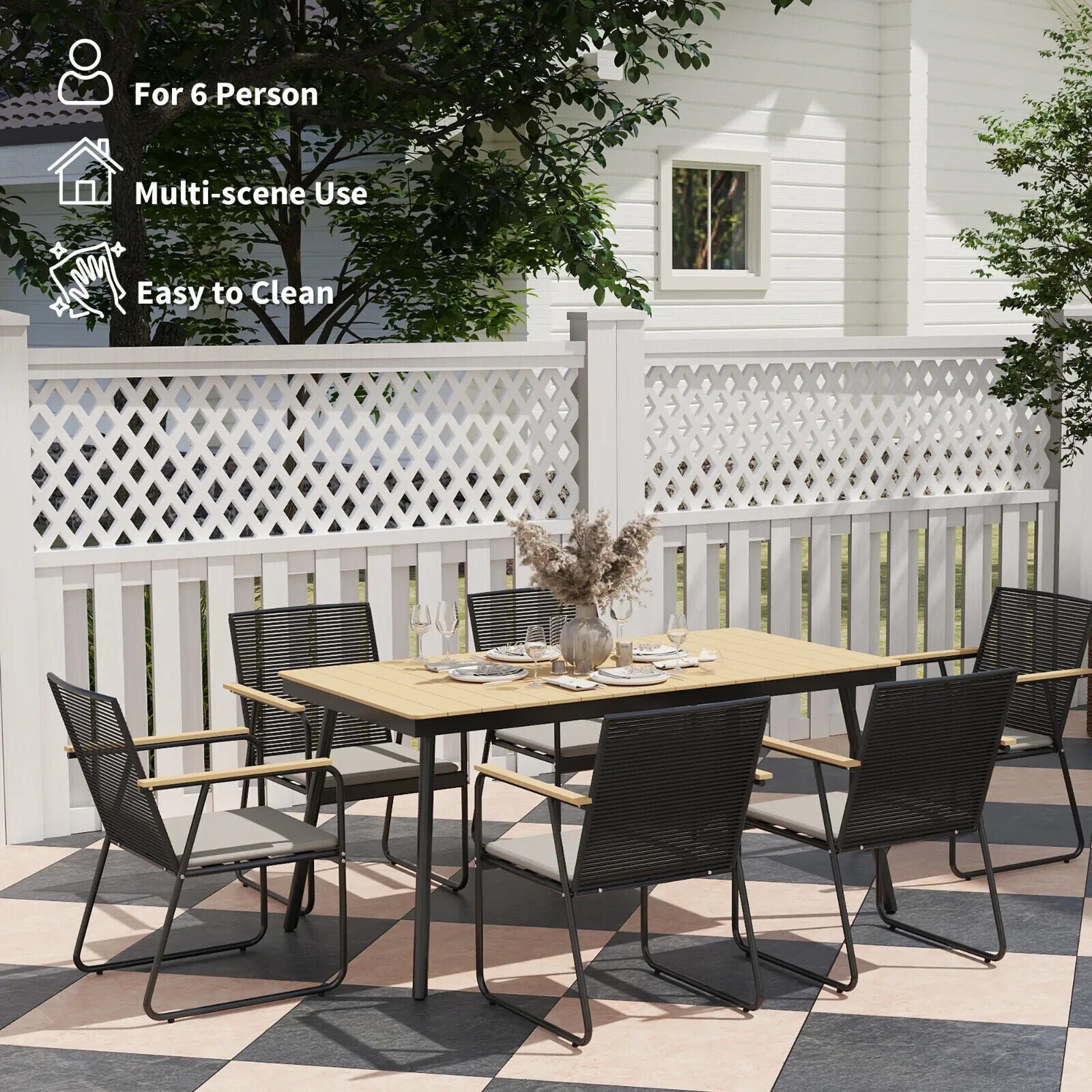 6 Seater Garden Dining Set with Cushions Rattan Backrest Outdoor Furniture Set - Home and Garden Furniture Shop - #rustic - furniture#