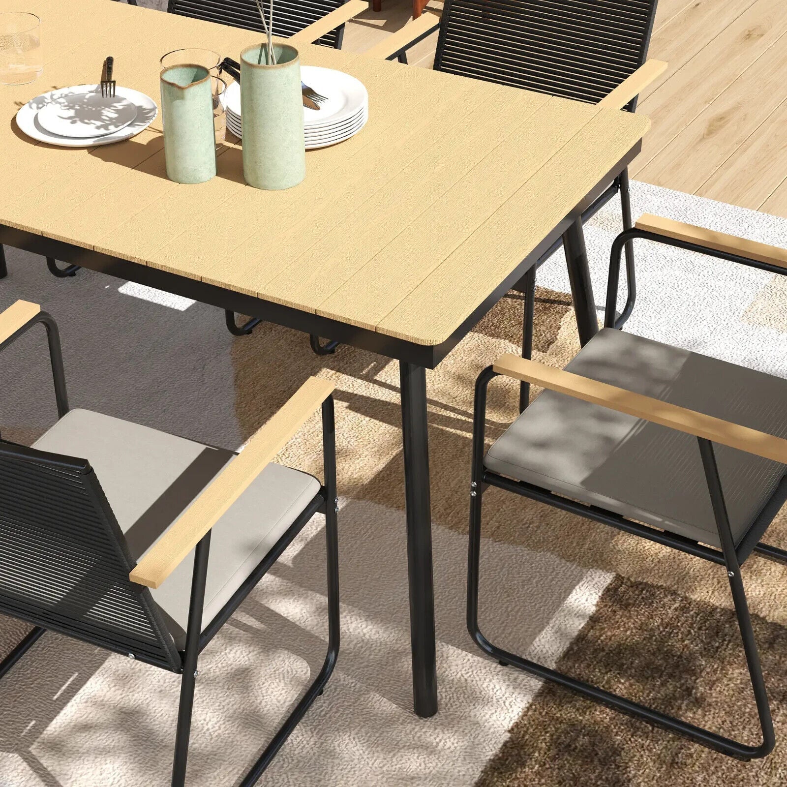 6 Seater Garden Dining Set with Cushions Rattan Backrest Outdoor Furniture Set - Home and Garden Furniture Shop - #rustic - furniture#