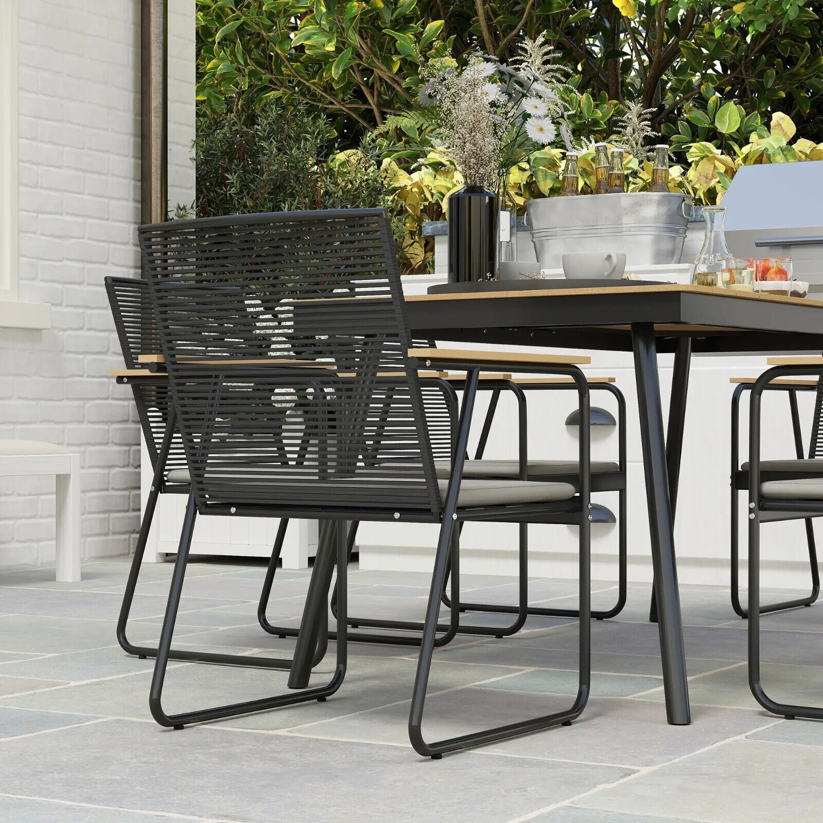6 Seater Garden Dining Set with Cushions Rattan Backrest Outdoor Furniture Set - Home and Garden Furniture Shop - #rustic - furniture#