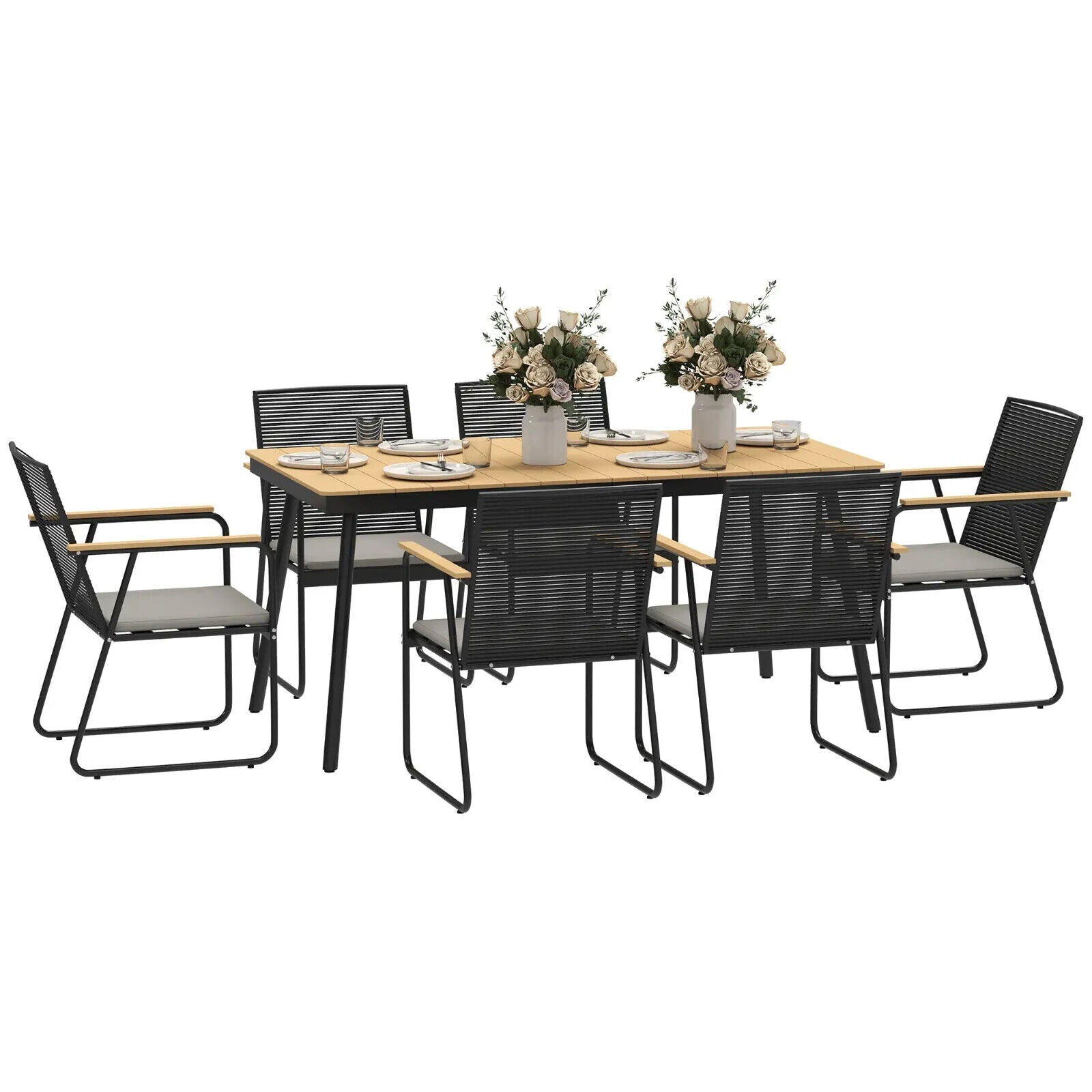 6 Seater Garden Dining Set with Cushions Rattan Backrest Outdoor Furniture Set - Home and Garden Furniture Shop - #rustic - furniture#