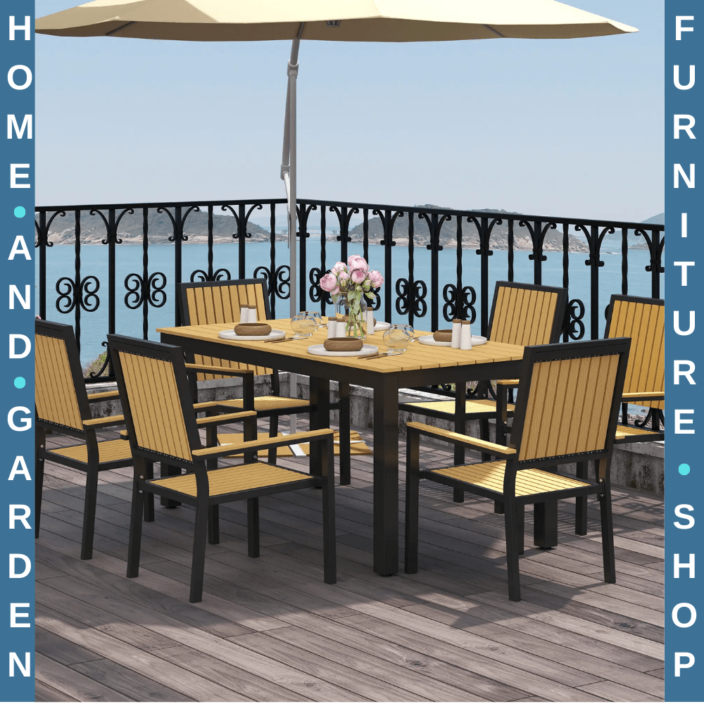 6 Seater Garden Dining Set with Stackable Chairs Aluminium and Plastic Tabletop - Home and Garden Furniture Shop - rustic - furniture
