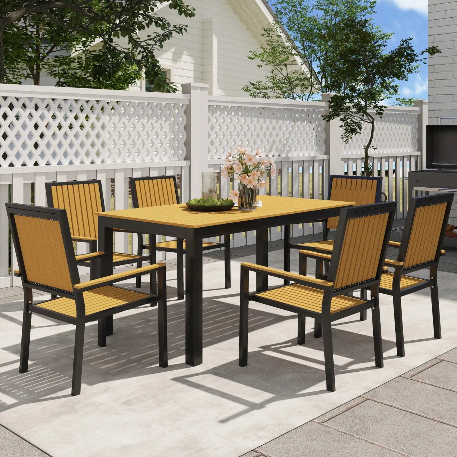 6 Seater Garden Dining Set with Stackable Chairs Aluminium and Plastic Tabletop - Home and Garden Furniture Shop - rustic - furniture