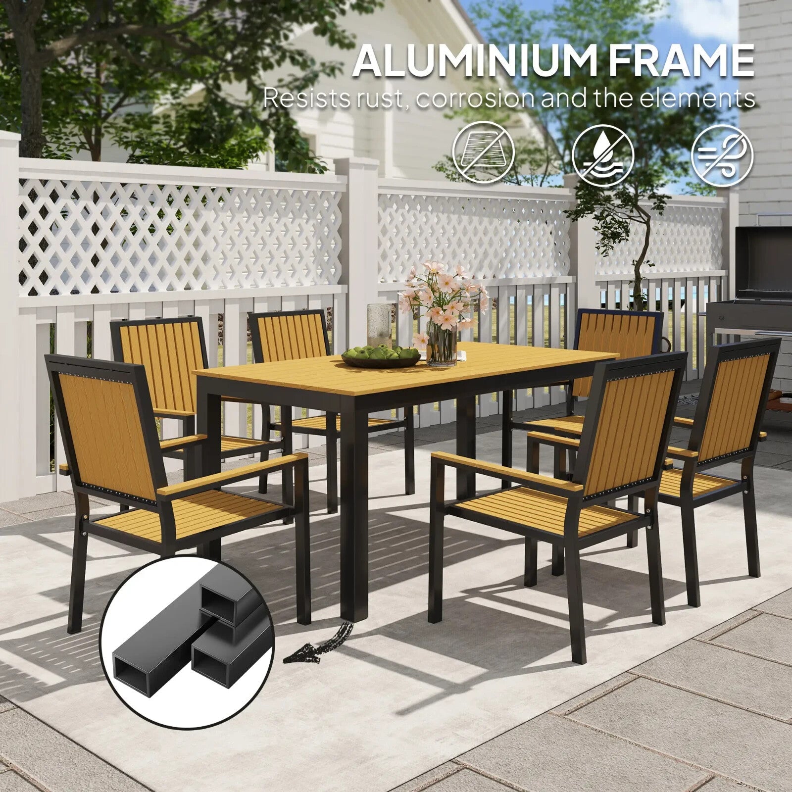 6 Seater Garden Dining Set with Stackable Chairs Aluminium and Plastic Tabletop - Home and Garden Furniture Shop - rustic - furniture