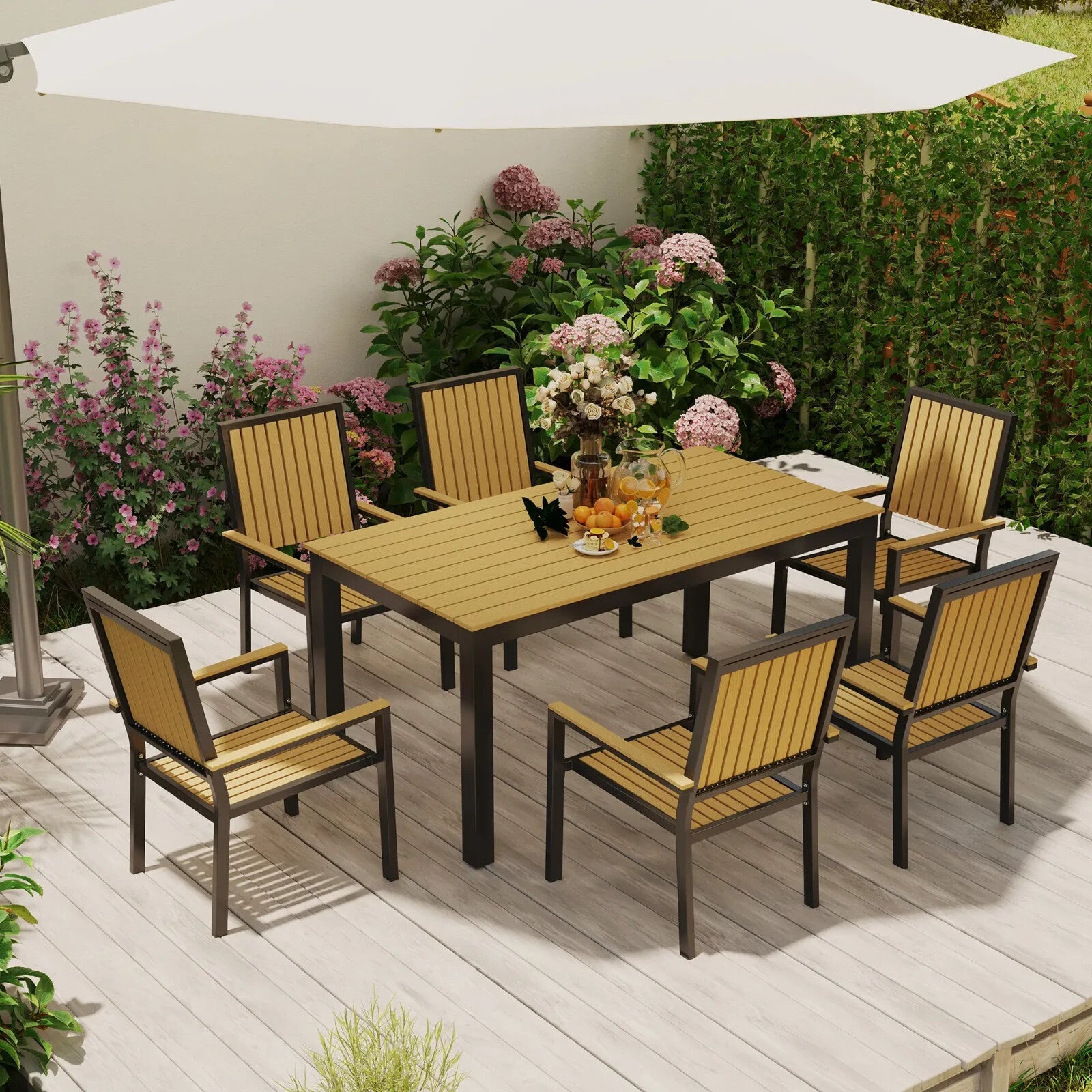 6 Seater Garden Dining Set with Stackable Chairs Aluminium and Plastic Tabletop - Home and Garden Furniture Shop - rustic - furniture