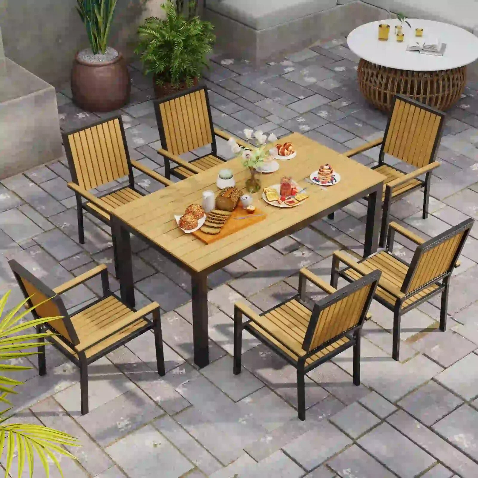 6 Seater Garden Dining Set with Stackable Chairs Aluminium and Plastic Tabletop - Home and Garden Furniture Shop - rustic - furniture