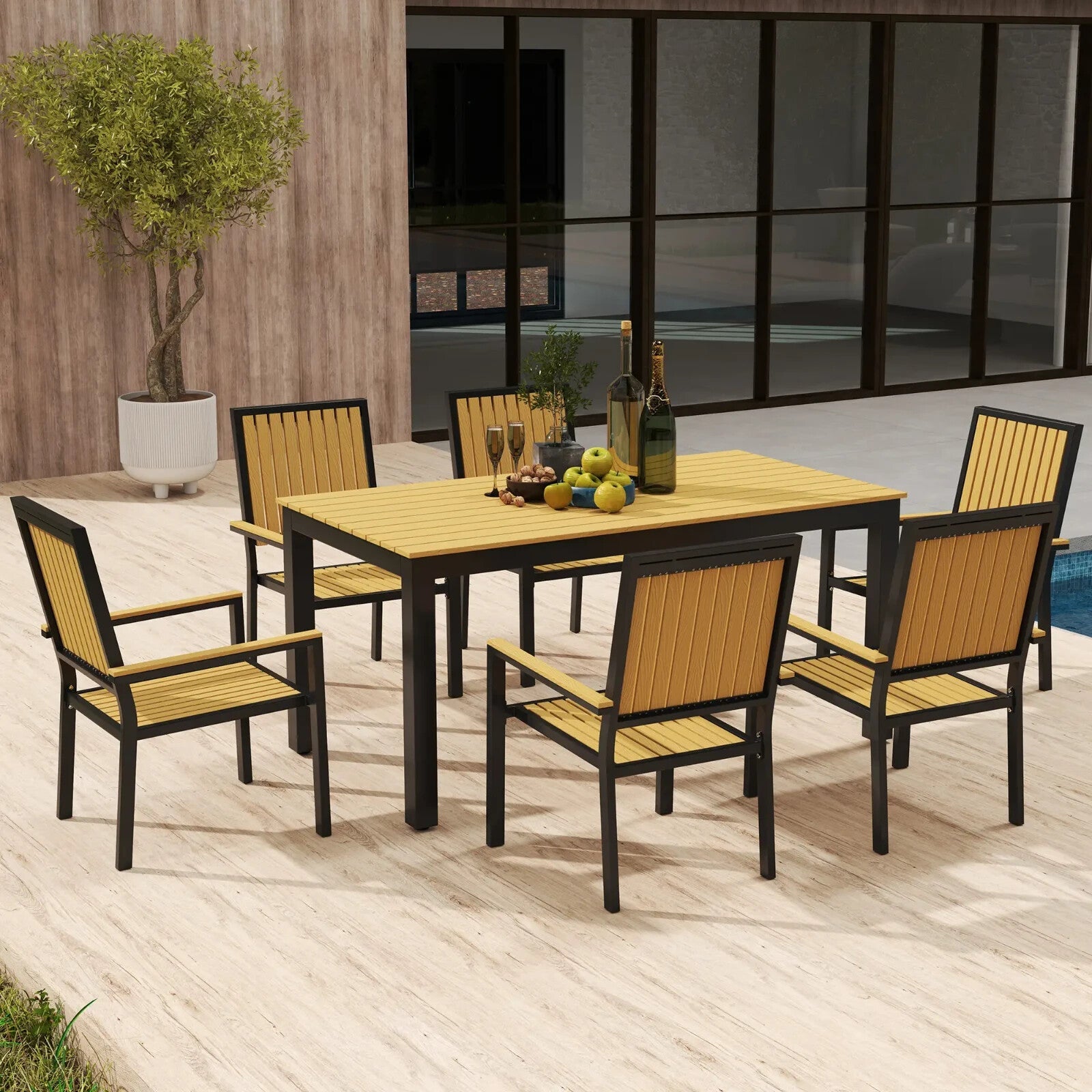 6 Seater Garden Dining Set with Stackable Chairs Aluminium and Plastic Tabletop - Home and Garden Furniture Shop - rustic - furniture