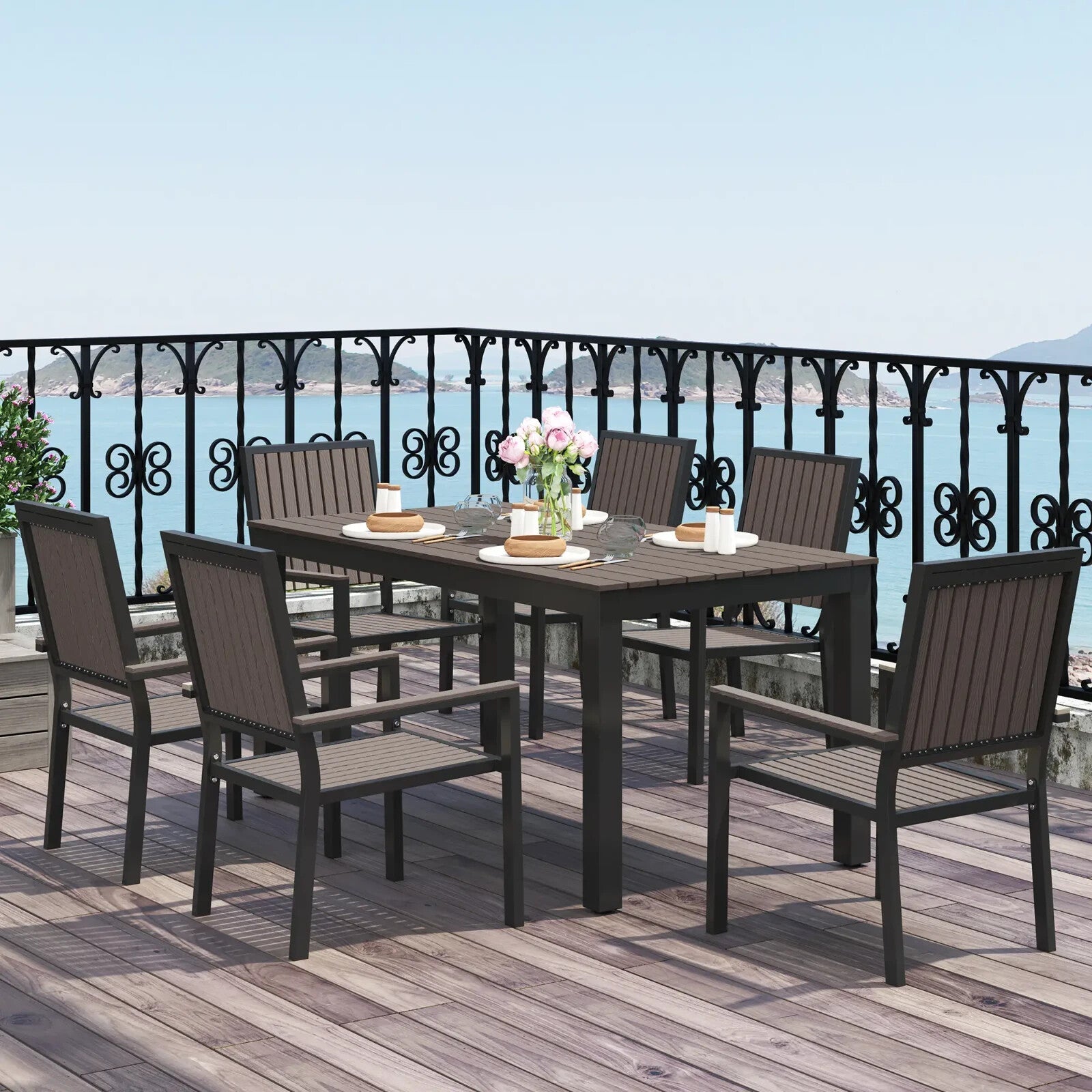 6 Seater Garden Dining Set with Stackable Chairs and Outdoor Rectangular Table - Home and Garden Furniture Shop - rustic - furniture